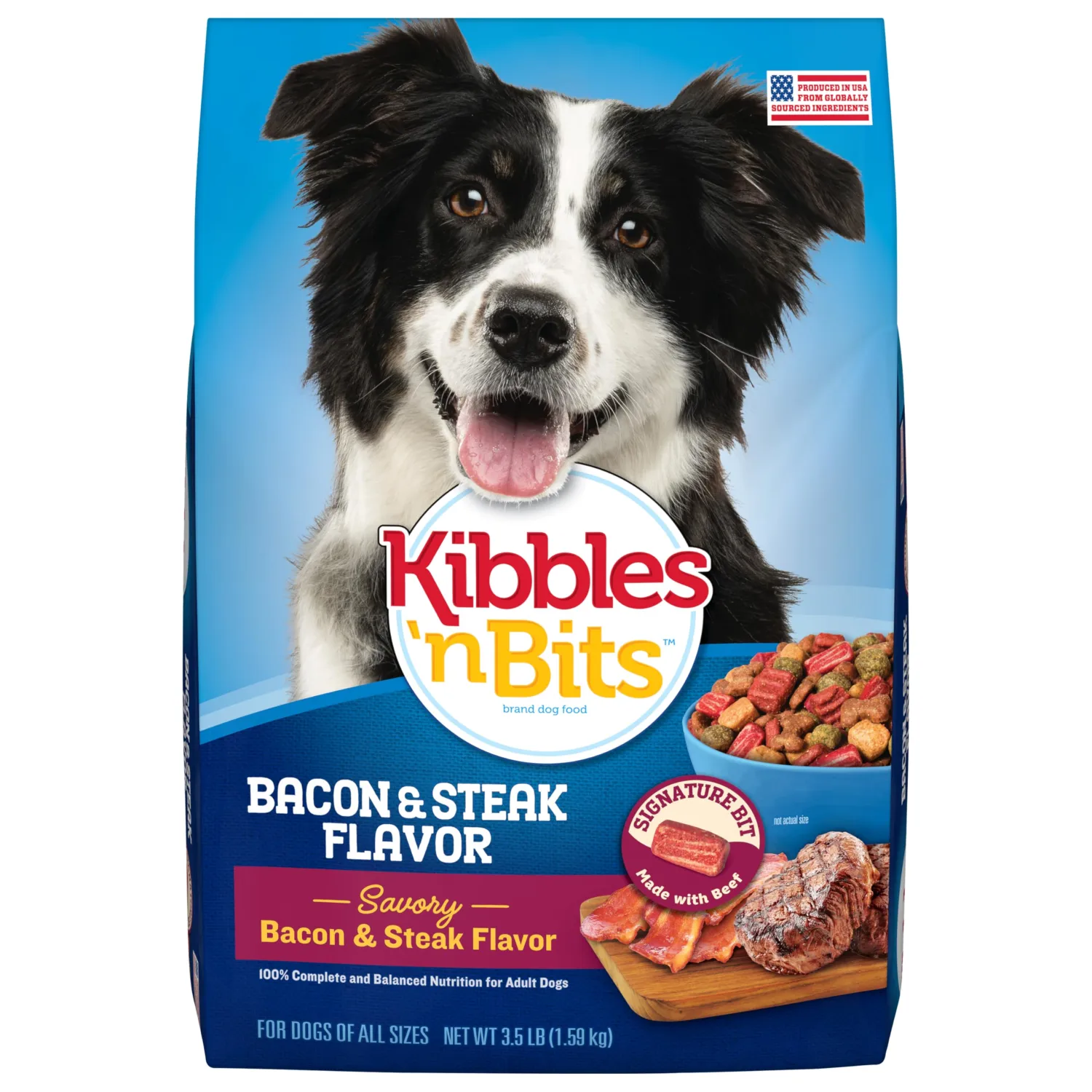 Kibbles 'n Bits Dry Dog Food, Savory Bacon & Steak Flavor for Adult Dogs, 3.5 lb. Bag
