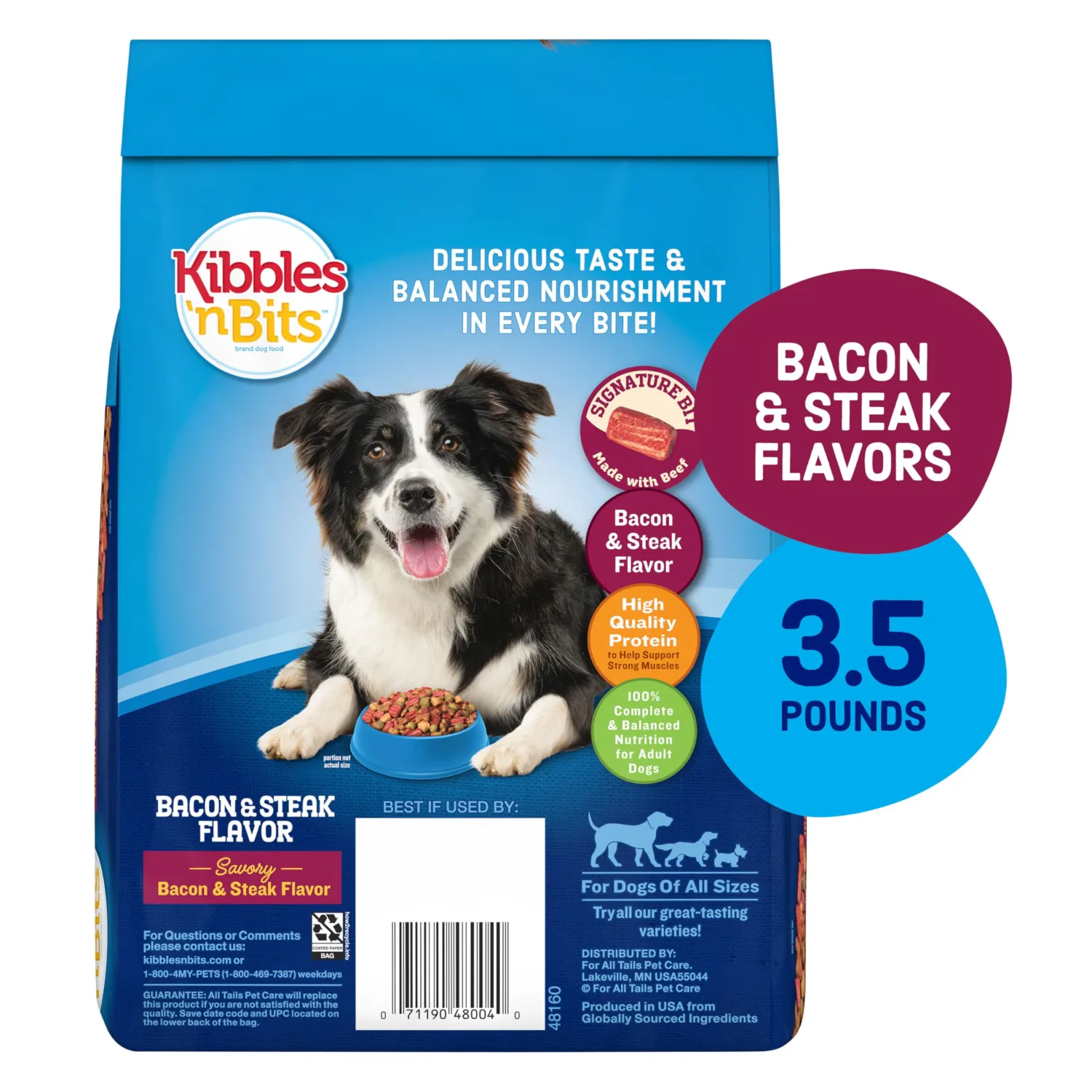 Kibbles 'n Bits Dry Dog Food, Savory Bacon & Steak Flavor for Adult Dogs, 3.5 lb. Bag