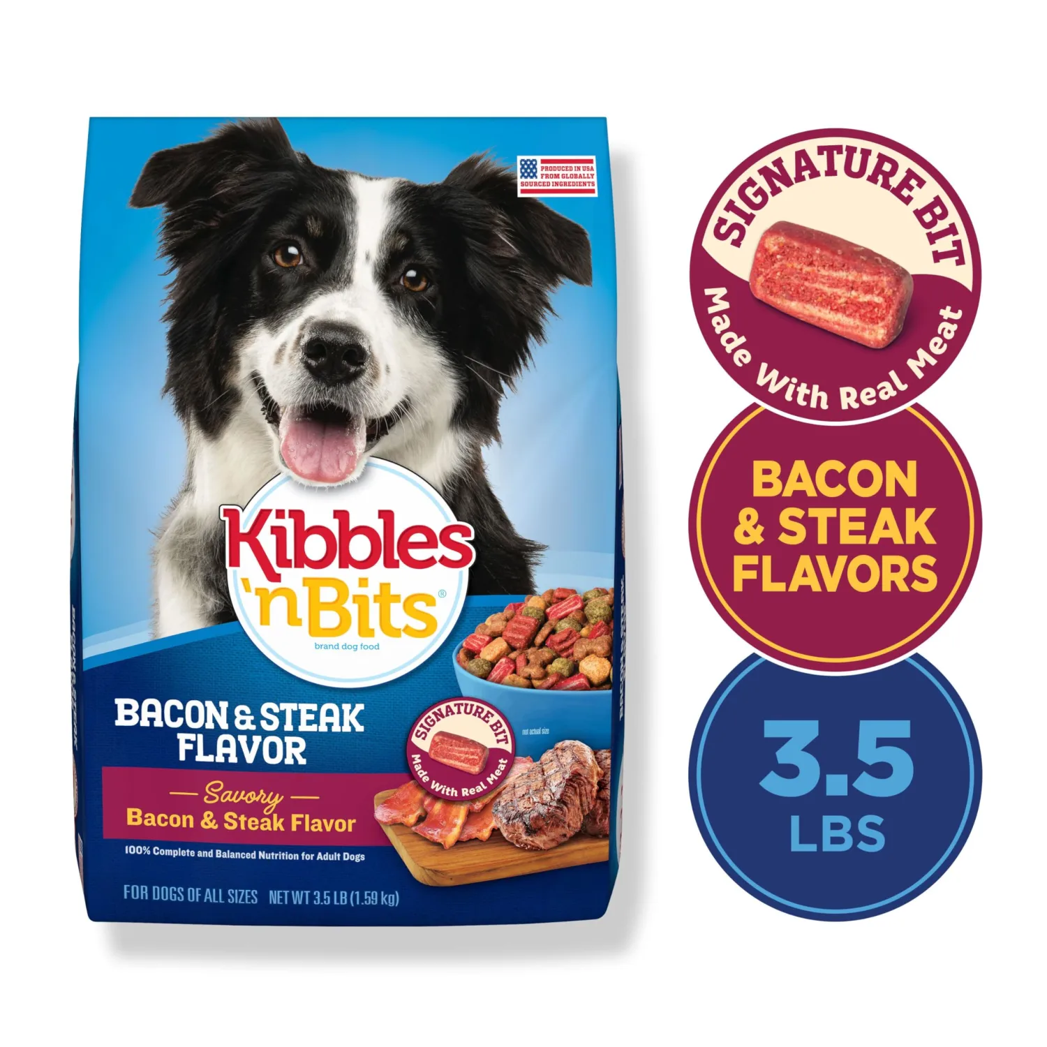 Kibbles 'n Bits Savory Bacon & Steak Flavor Dry Dog Food, 3.5 lb. Bag (Pack of 2)