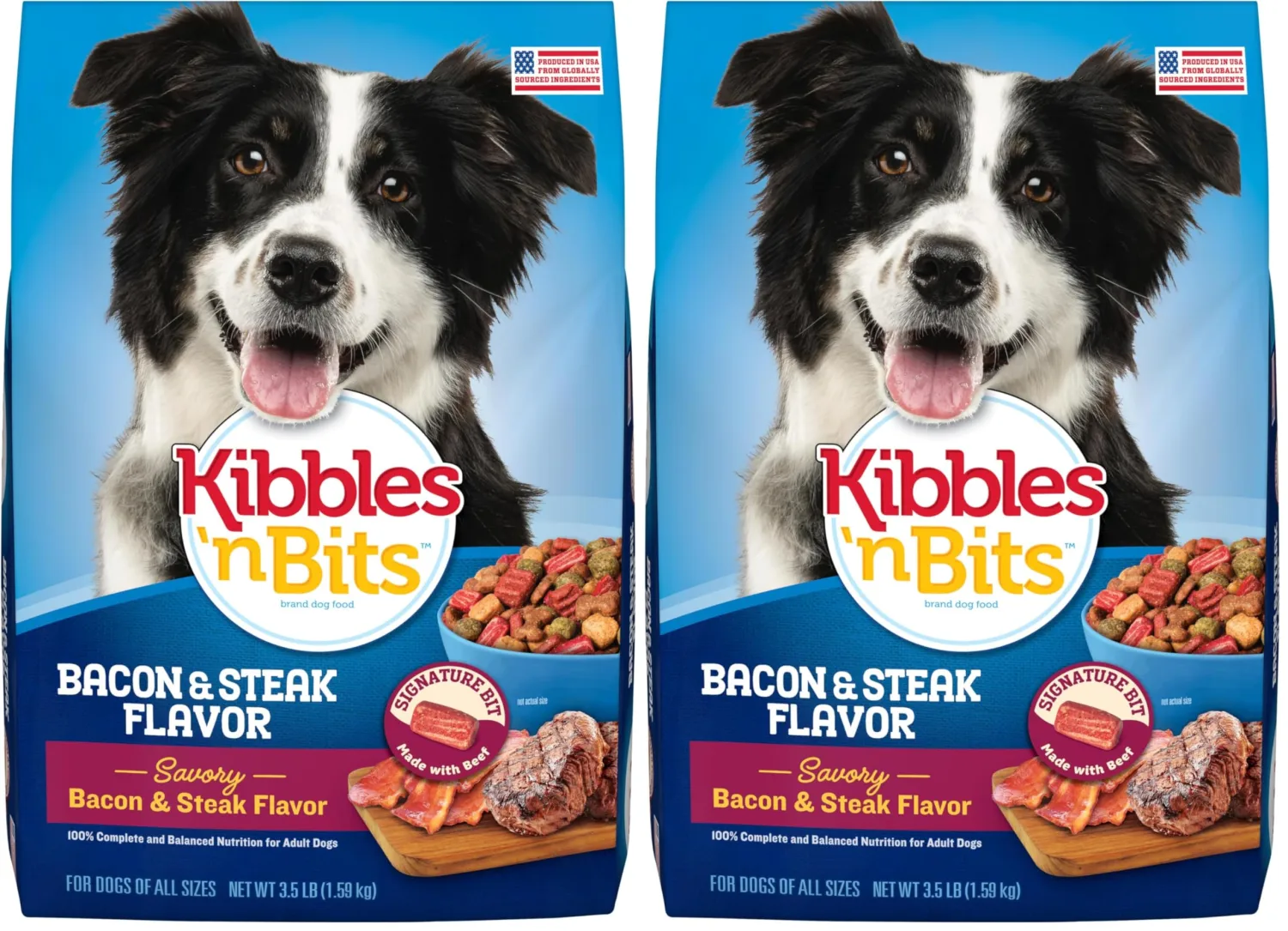 Kibbles 'n Bits Savory Bacon & Steak Flavor Dry Dog Food, 3.5 lb. Bag (Pack of 2)