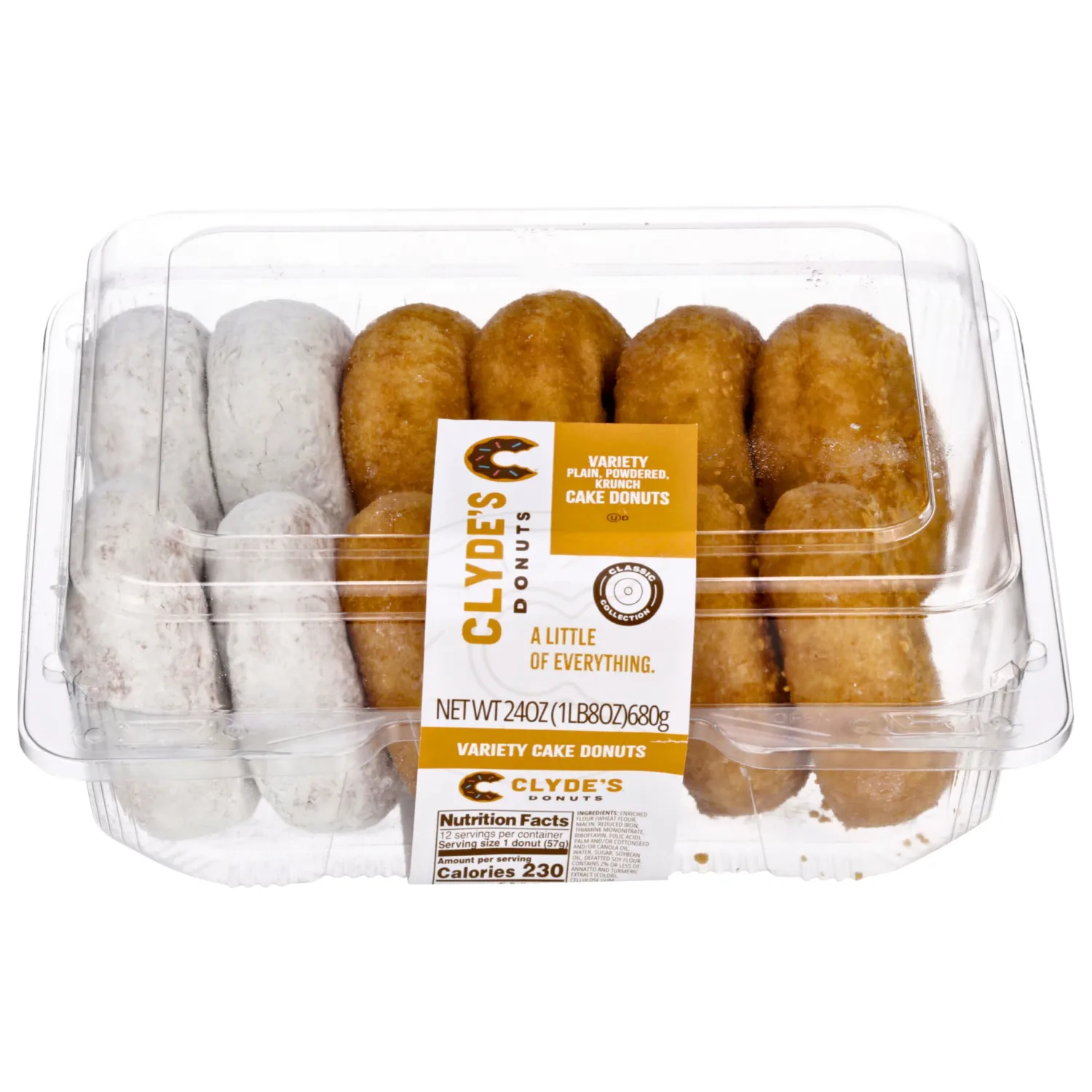 Clyde's Variety Plain, Powder, Krunch Cake Donuts, Frozen, 12ct