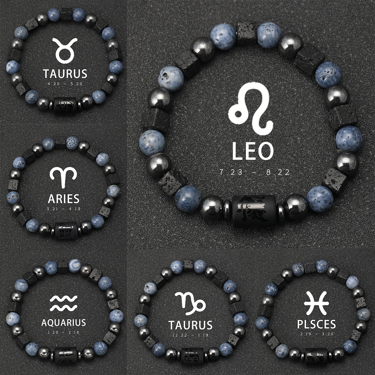 Cross-border Natural Stone Bracelet For Men Volcanic Rock And Blue Coral Beaded Jewelry