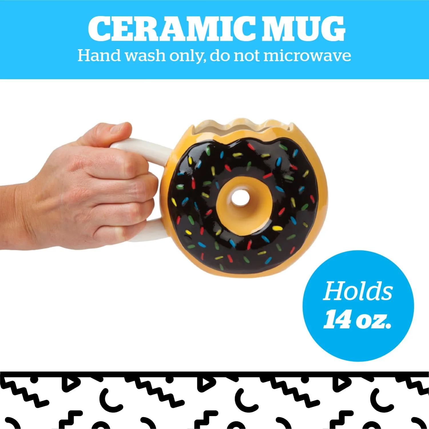 Sprinkle Donut Coffee Mug, Fun Novelty Doughnut Shaped Cup, Fun Gift for Dessert Lovers, Ceramic, 12 Ounces