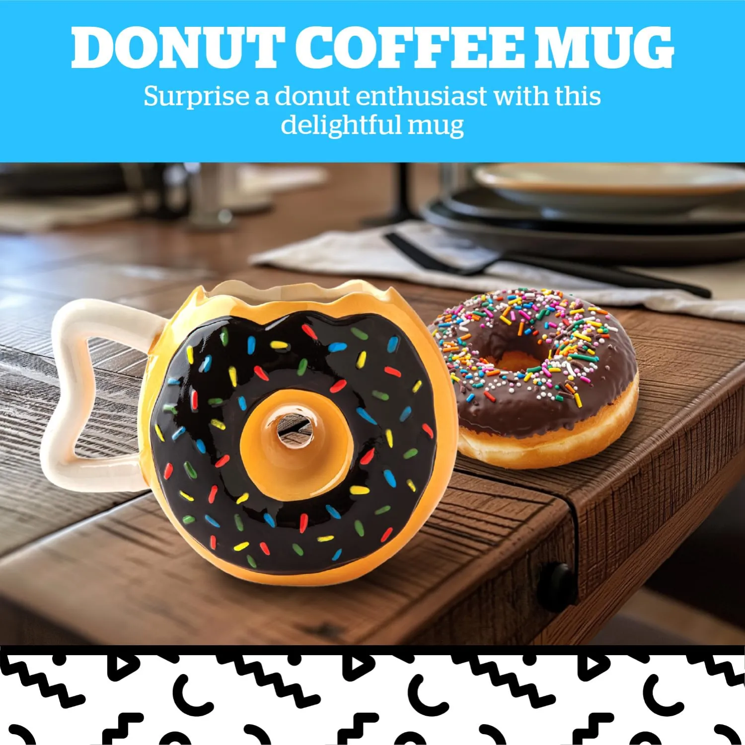 Sprinkle Donut Coffee Mug, Fun Novelty Doughnut Shaped Cup, Fun Gift for Dessert Lovers, Ceramic, 12 Ounces