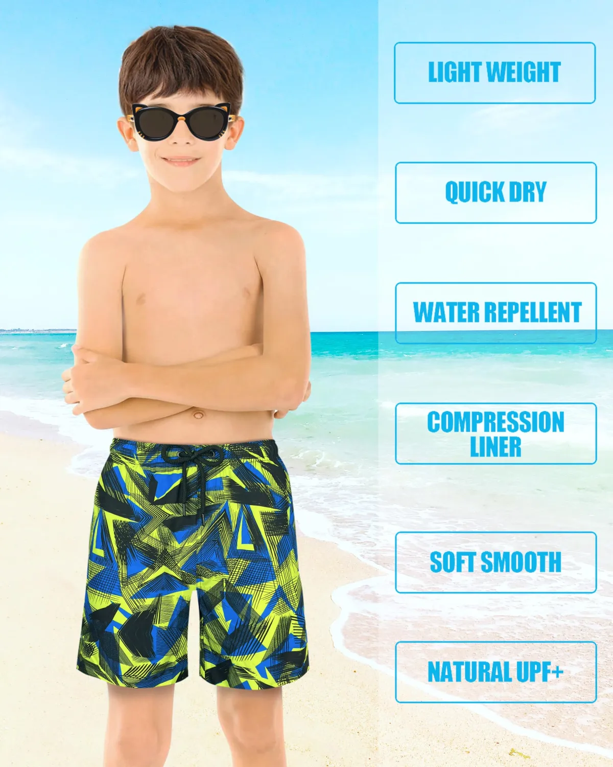 Boys Swim Bathing Trunks with Soft Compression Liner No-Chafing Quick Dry Light UPF 50+ Quality Swimsuit