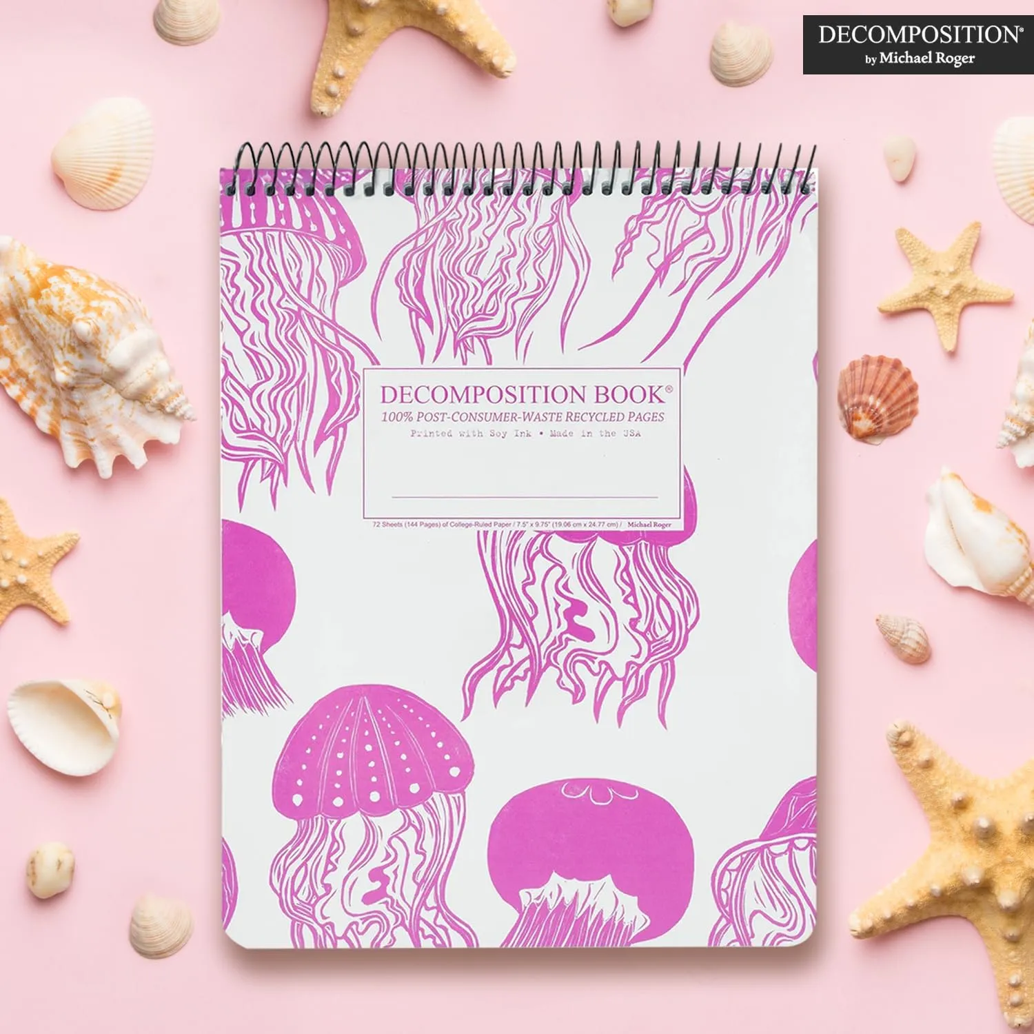 Decomposition Jellyfish Top Bound Spiral Notebook – 7.5 x 9.75 Journal, College Ruled Lined Pages – Left-Handed Friendly Notebooks Ideal for Students, Artists & Office Professionals – Made in USA