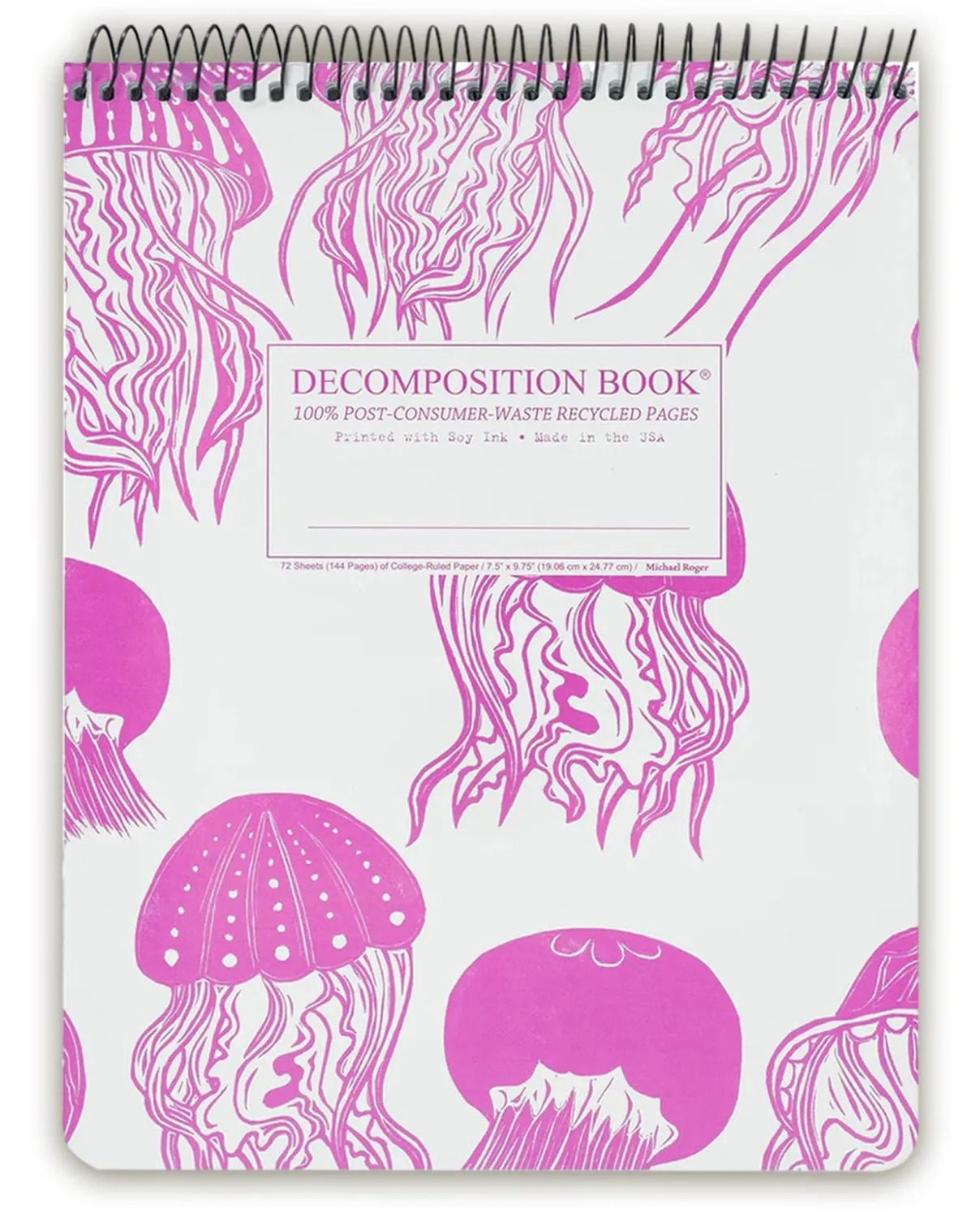 Decomposition Jellyfish Top Bound Spiral Notebook – 7.5 x 9.75 Journal, College Ruled Lined Pages – Left-Handed Friendly Notebooks Ideal for Students, Artists & Office Professionals – Made in USA