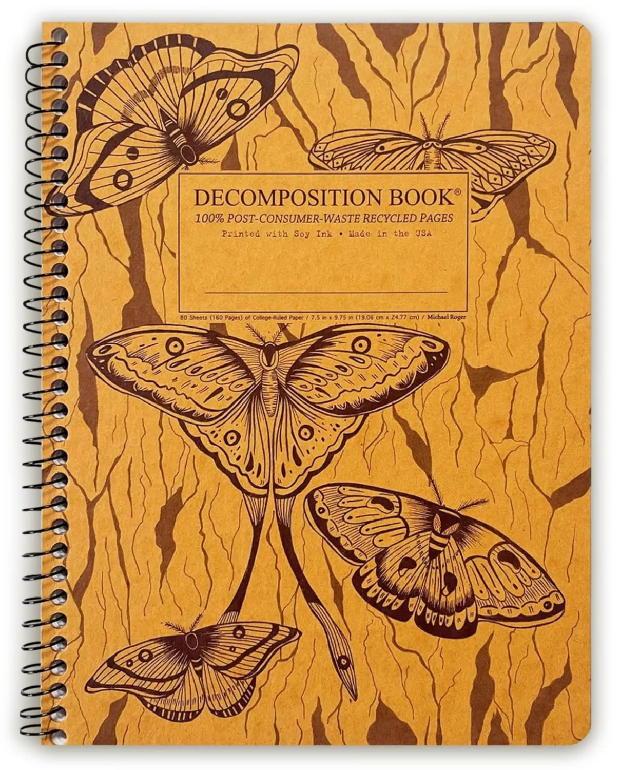 Decomposition Midnight Moths College Ruled Spiral Notebooks – 9.75 x 7.5 Journal with 160 Lined Pages – Notebooks for School Supplies, Home & Office – 100% Recycled Paper – Made in USA