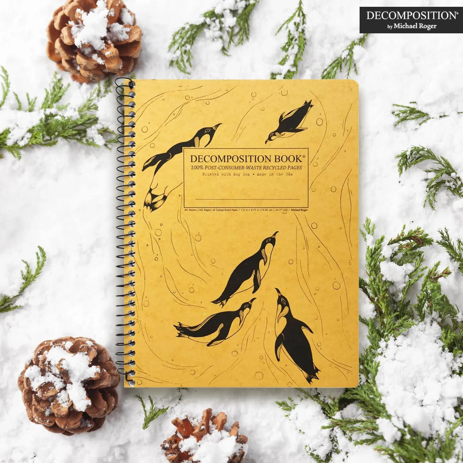Decomposition King Penguins College Ruled Spiral Notebook - 9.75 x 7.5 Journal with 160 Lined Pages - 100% Recycled Paper - Cute Notebooks for School Supplies, Home & Office - Made in USA