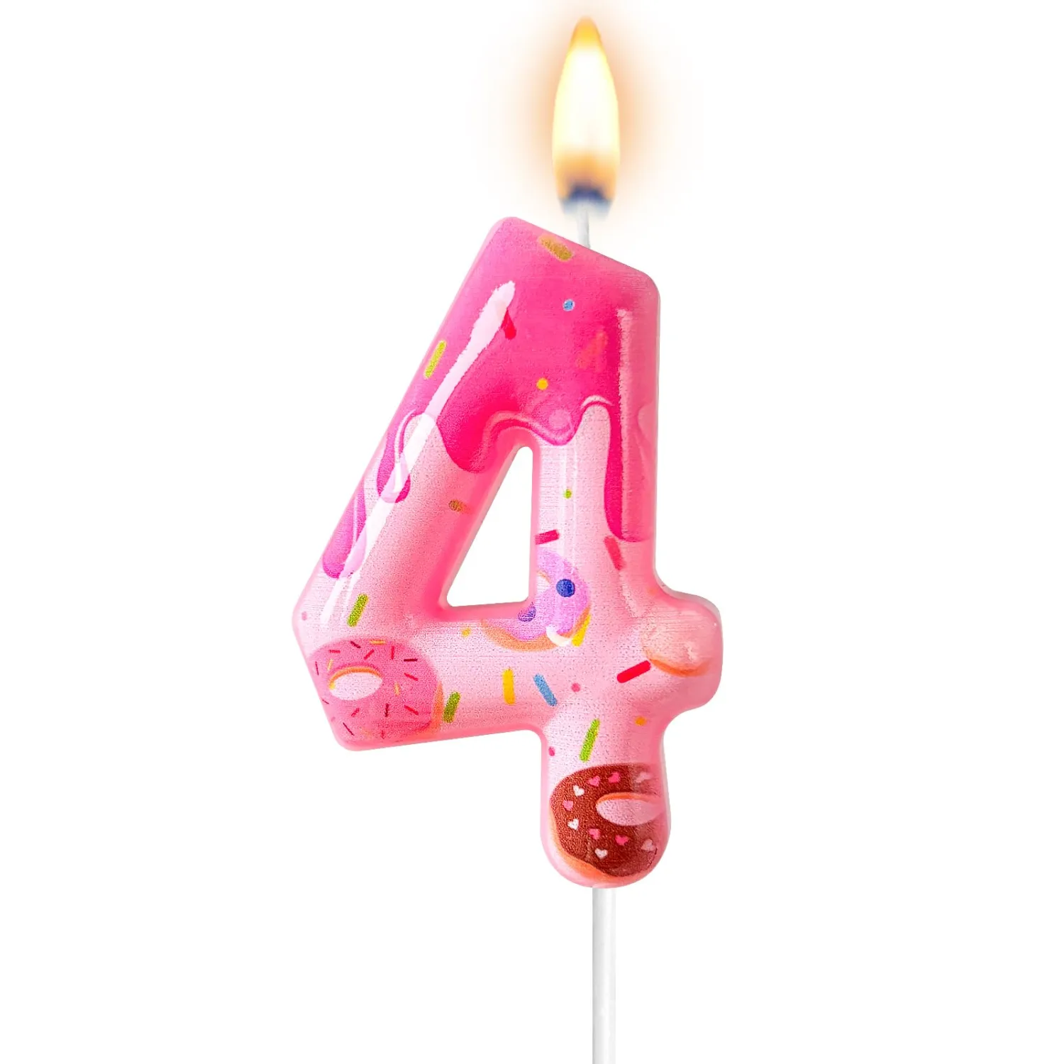 Mauin Donut-Shaped Number Birthday Cake Candles, Pink Frosting Confetti Pattern Party Baking Decorations, Macaron Cake Decorations, Birthday Theme Decorations, Dessert Table Decorations(4)