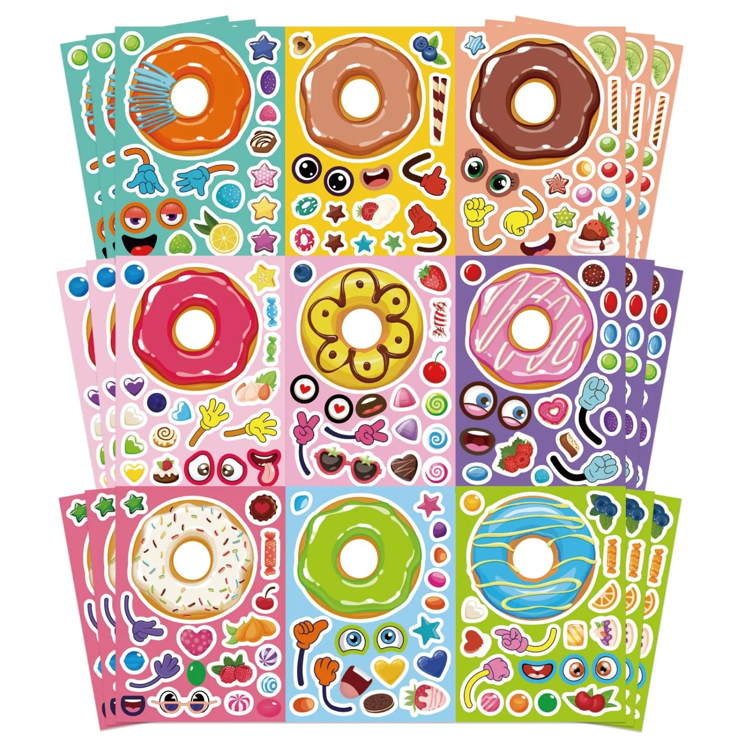 27 Sheets Donut Stickers for Kids, Make a Donut Face Stickers, Make Your Own Donut Sticker Mix and Match Sweets and Treats Fruit, Birthday Gifts DIY Art Crafts Donut Party Decoration Teacher Reward