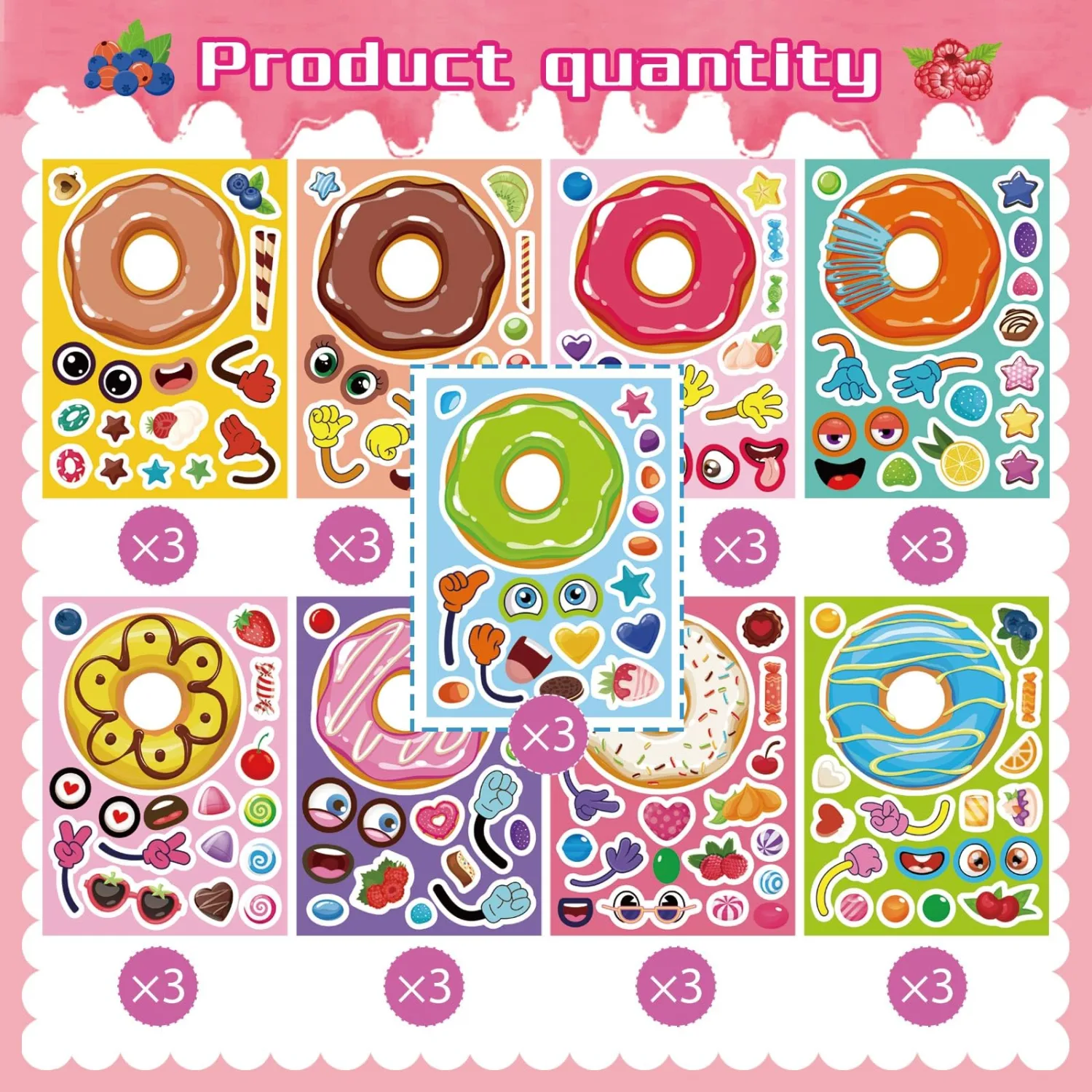 27 Sheets Donut Stickers for Kids, Make a Donut Face Stickers, Make Your Own Donut Sticker Mix and Match Sweets and Treats Fruit, Birthday Gifts DIY Art Crafts Donut Party Decoration Teacher Reward