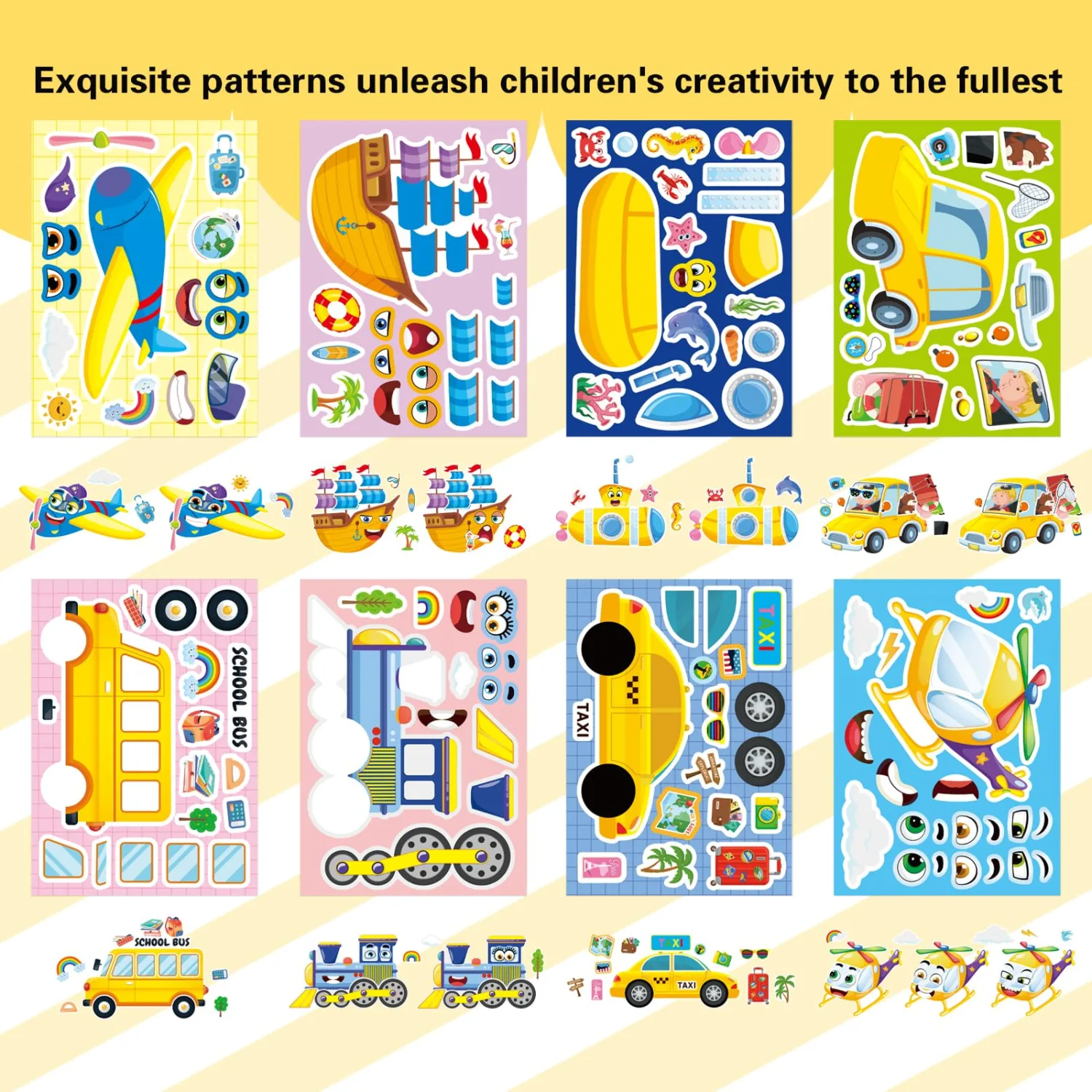 24 Sheets Transportation Stickers for Kids, Make Your Own Cars, Helicopters, Sailboats, Planes, Trains, School Buses Vehicle Stickers for Toddlers, Teacher Reward, Party Favor, Birthday Gift