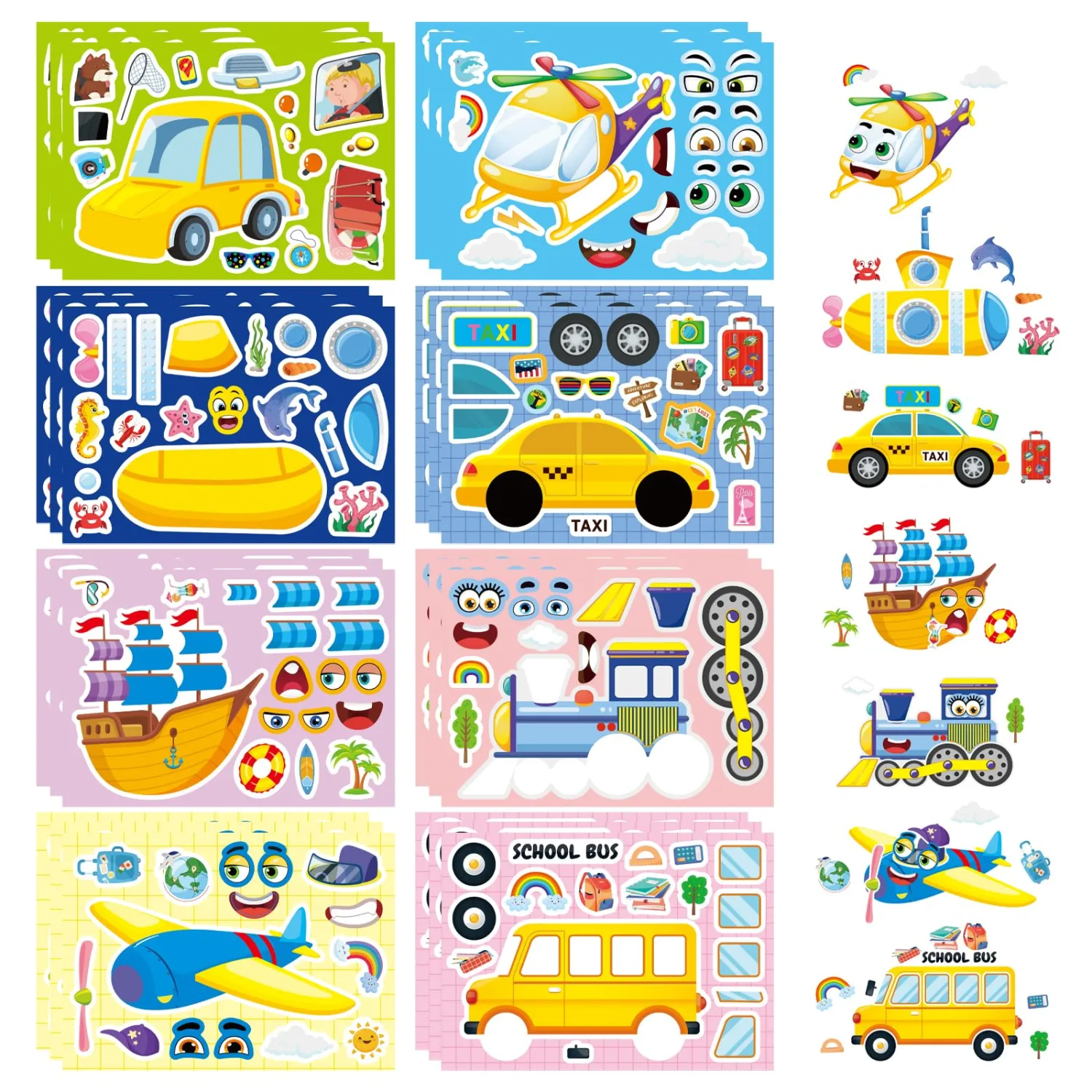24 Sheets Transportation Stickers for Kids, Make Your Own Cars, Helicopters, Sailboats, Planes, Trains, School Buses Vehicle Stickers for Toddlers, Teacher Reward, Party Favor, Birthday Gift