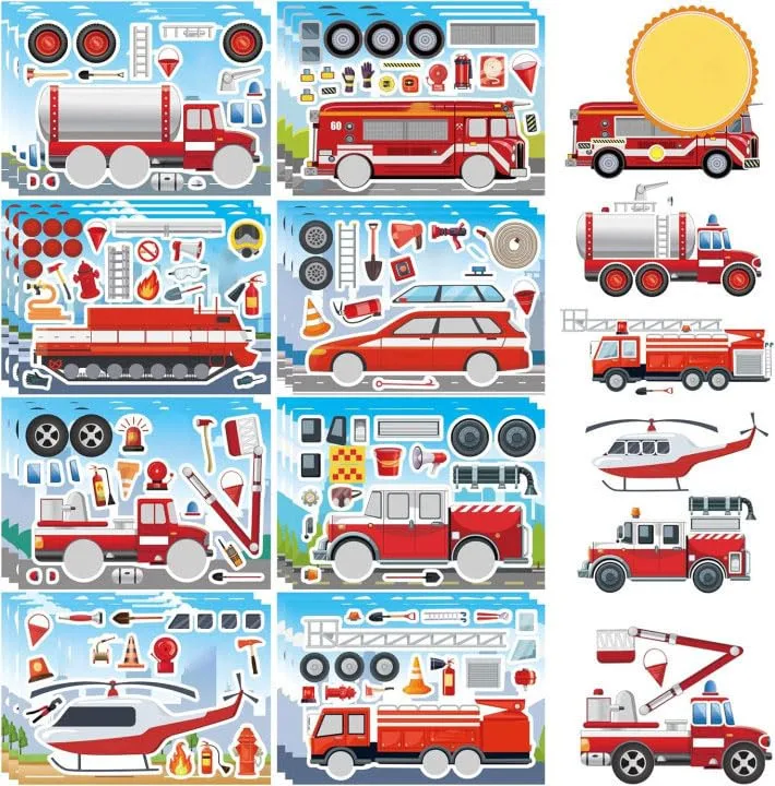 24 Sheets Rescue Vehicle Stickers for Kids, Make Your Own Tow Truck Stickers for Toddlers, Relief Vehicles Theme Sticker for Classroom Teacher Reward(Fire Trucks, Helicopters, Water Trucks)