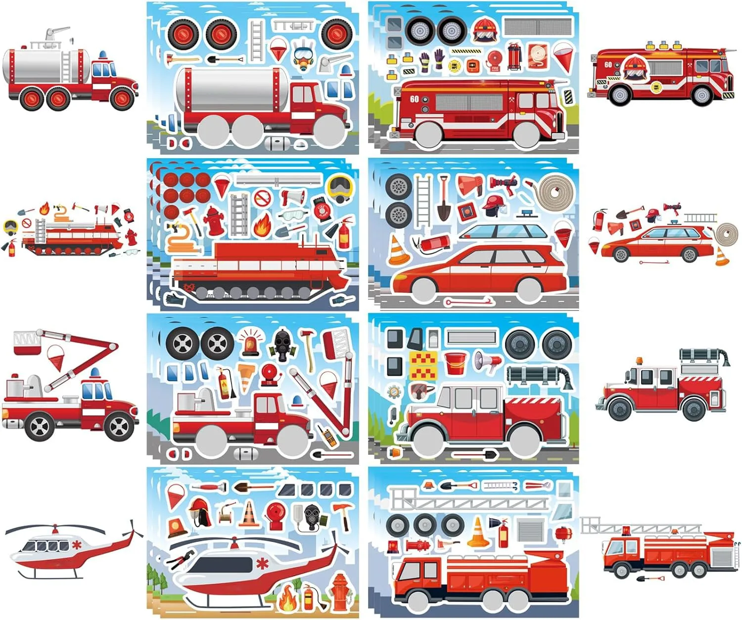 24 Sheets Rescue Vehicle Stickers for Kids, Make Your Own Tow Truck Stickers for Toddlers, Relief Vehicles Theme Sticker for Classroom Teacher Reward(Fire Trucks, Helicopters, Water Trucks)