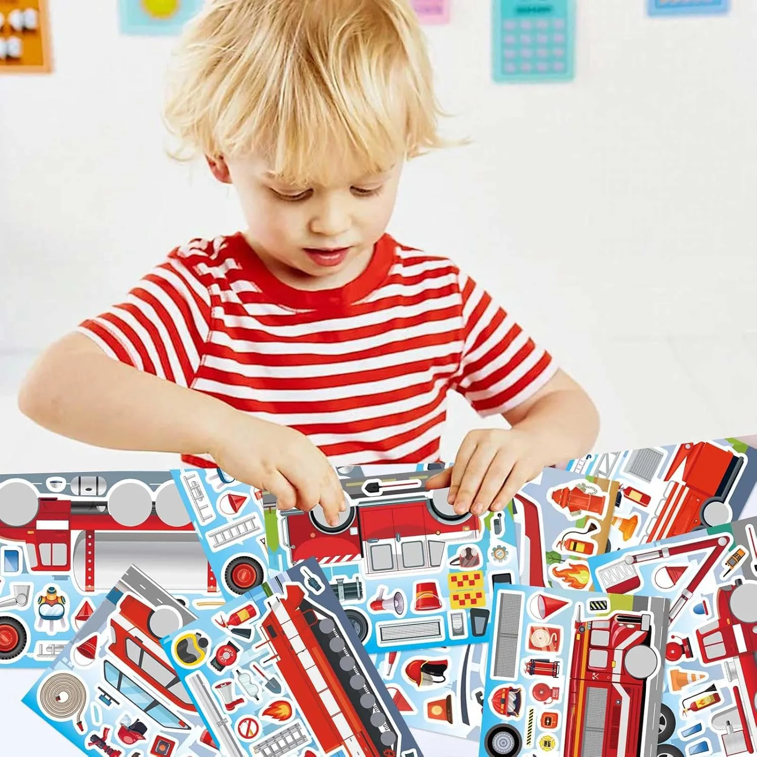 24 Sheets Rescue Vehicle Stickers for Kids, Make Your Own Tow Truck Stickers for Toddlers, Relief Vehicles Theme Sticker for Classroom Teacher Reward(Fire Trucks, Helicopters, Water Trucks)