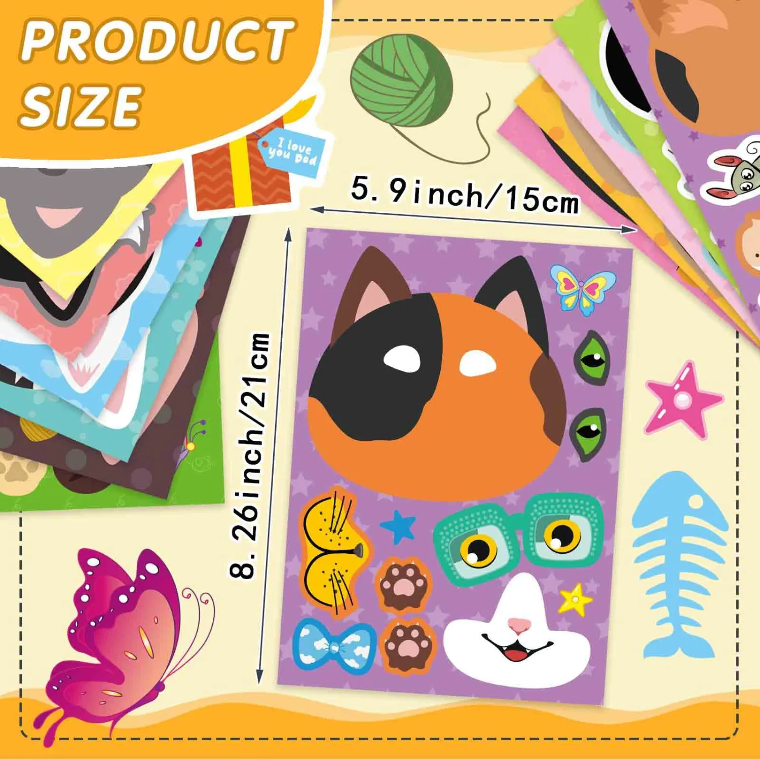24 Sheets Cat Stickers for Kids, Make-a-Face Stickers Make Your Own Cat Stickers, Animal Sticker for Kids 3-5, Brithday Gift Party Favors, Classroom Teacher Reward Craft