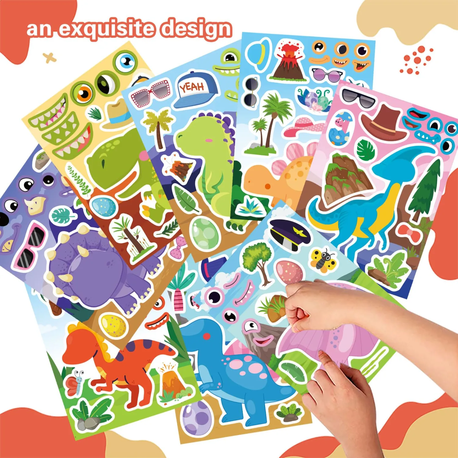 24 Sheets Dinosaur Sticker for Kids, Make Your Own Dinosaur Sticker Sheets Boy Girl Toddlers, Party Favors Supplies Art Craft, Birthday Gift, Teacher Classroom Reward