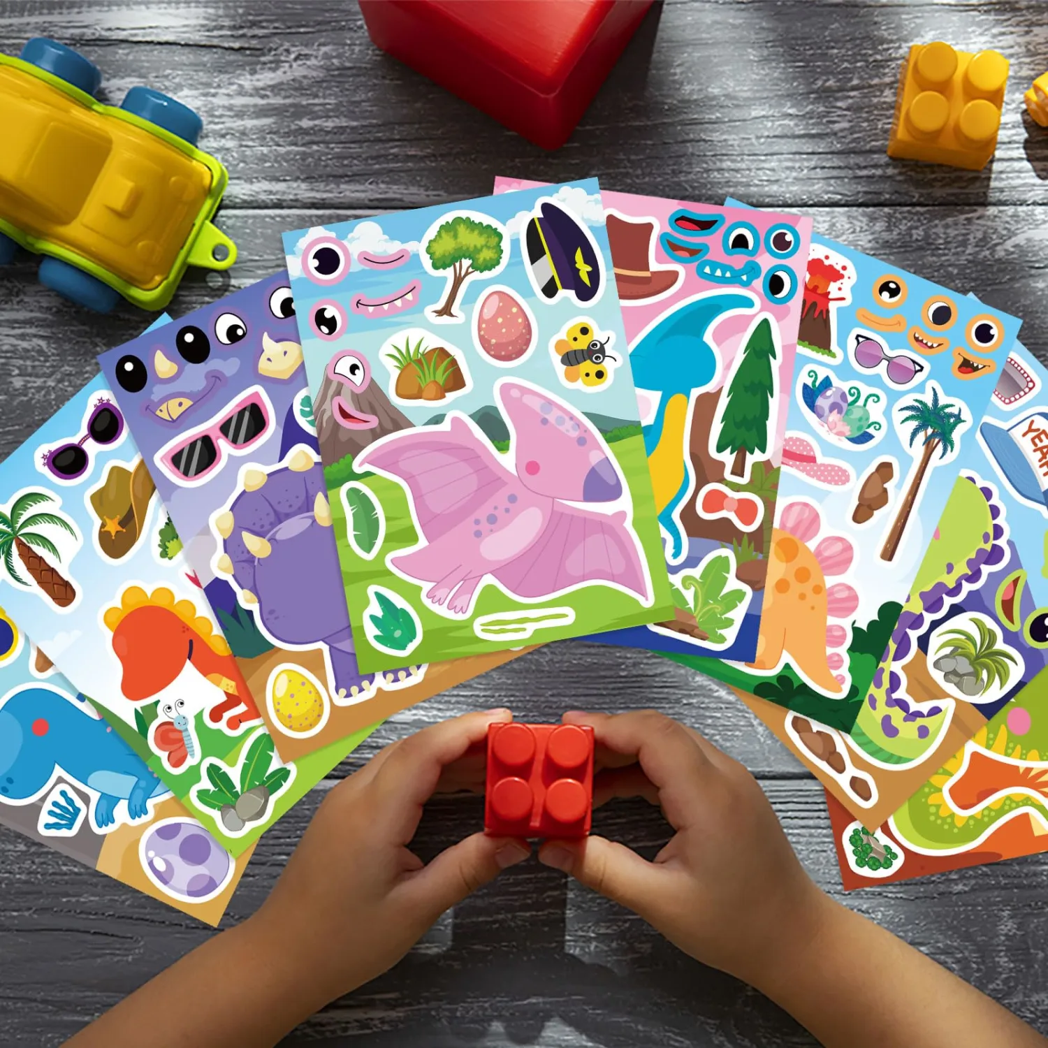 24 Sheets Dinosaur Sticker for Kids, Make Your Own Dinosaur Sticker Sheets Boy Girl Toddlers, Party Favors Supplies Art Craft, Birthday Gift, Teacher Classroom Reward