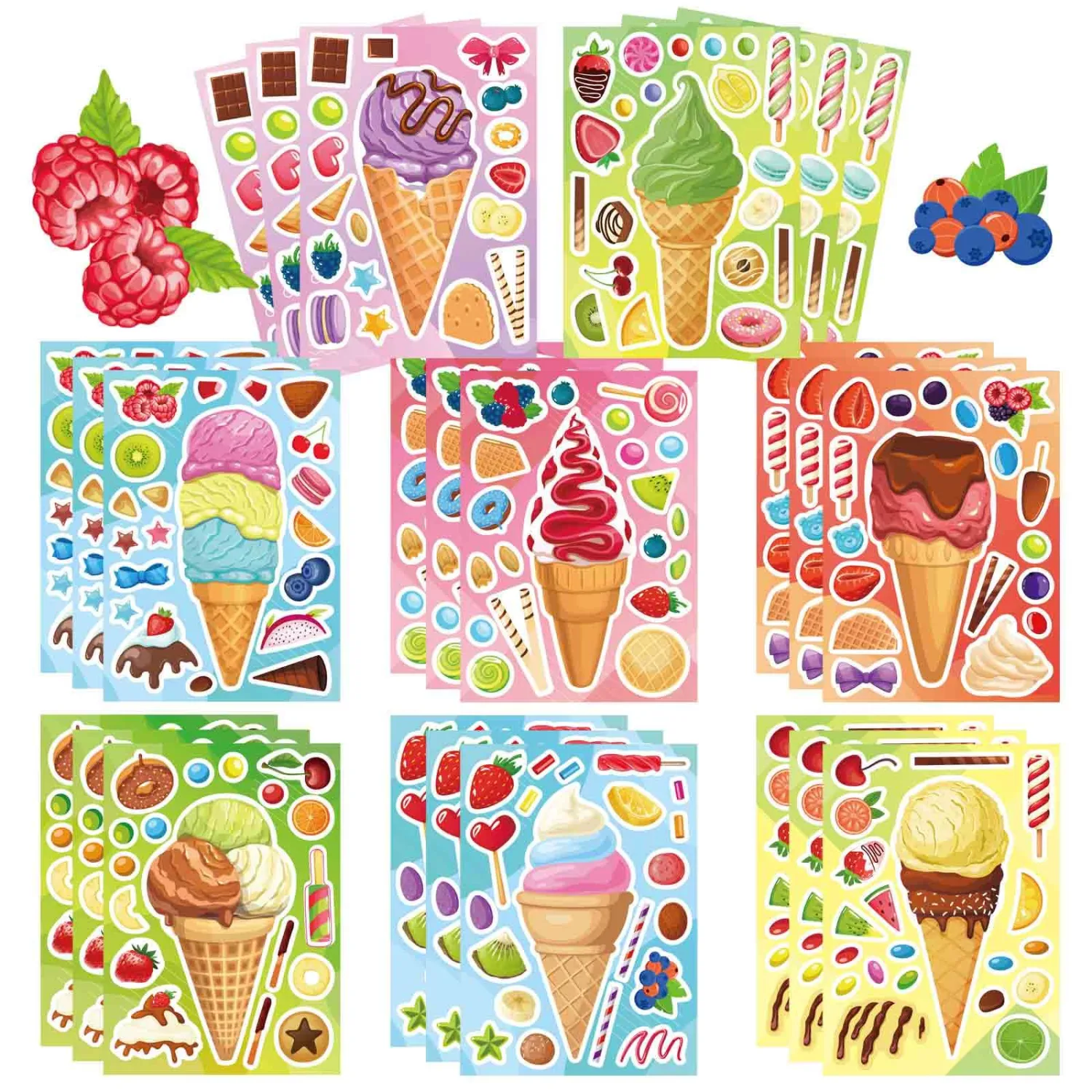 24 Sheets Ice Cream Stickers for Kids, Make Your Own Dessert Stickers, DIY Summer Ice Cream Sticker for Hawaii Tropical Party Decoration, Summer Art Craft Teacher Reward