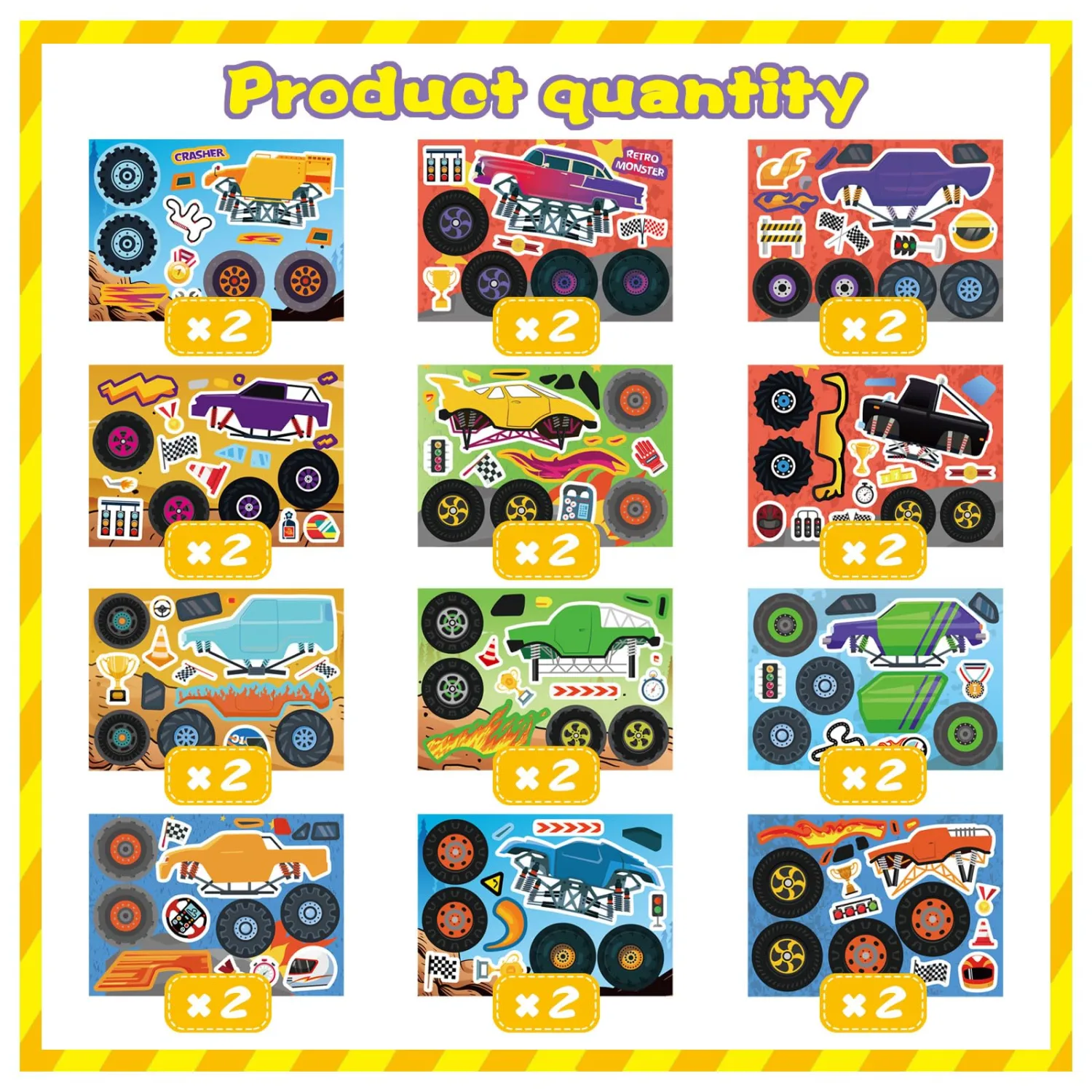 24 Sheets Make Your Own Monster Truck Stickers, Monster Truck Stickers for Kids Toddlers, Car Theme Classroom Activities, Teacher Reward, Party Favor
