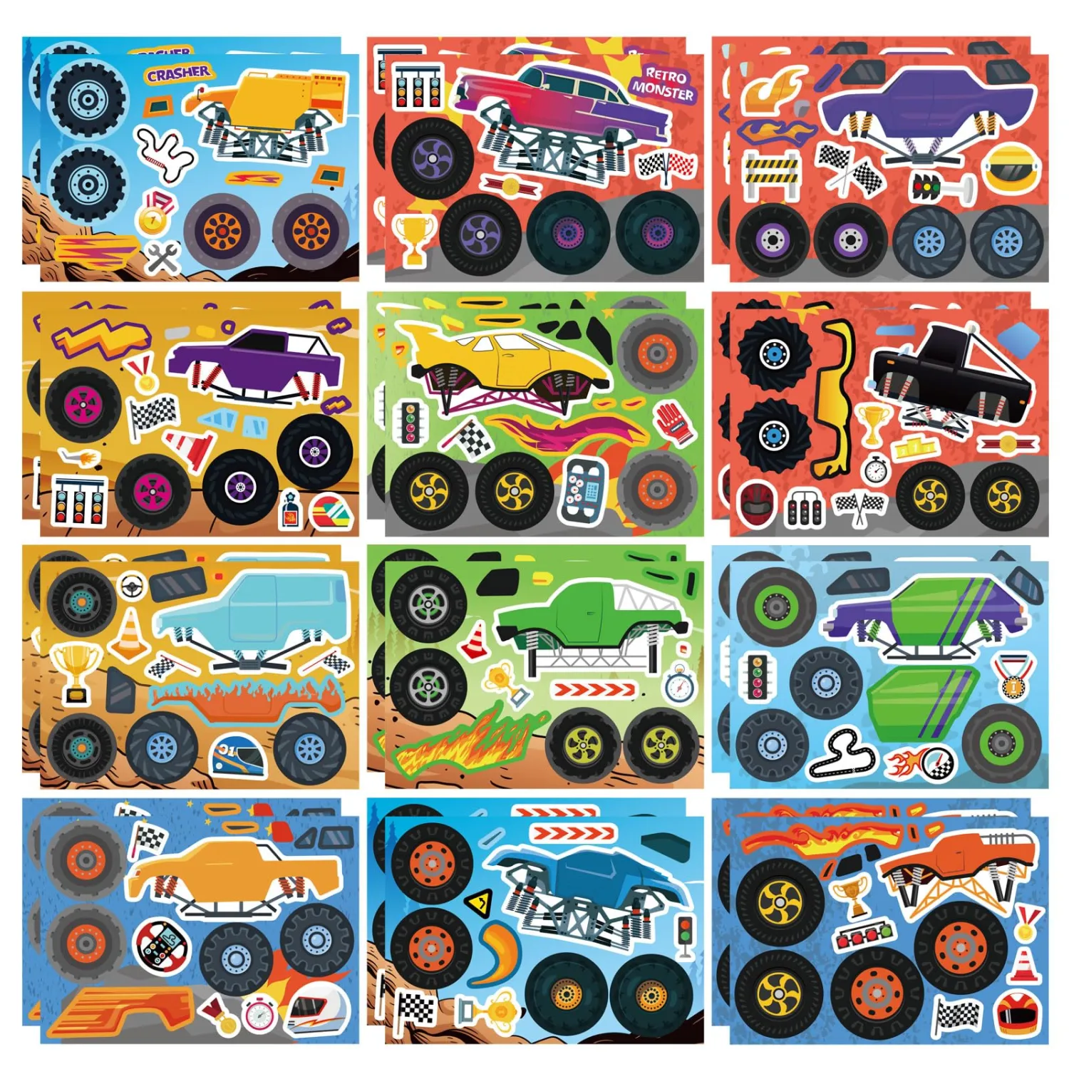 24 Sheets Make Your Own Monster Truck Stickers, Monster Truck Stickers for Kids Toddlers, Car Theme Classroom Activities, Teacher Reward, Party Favor