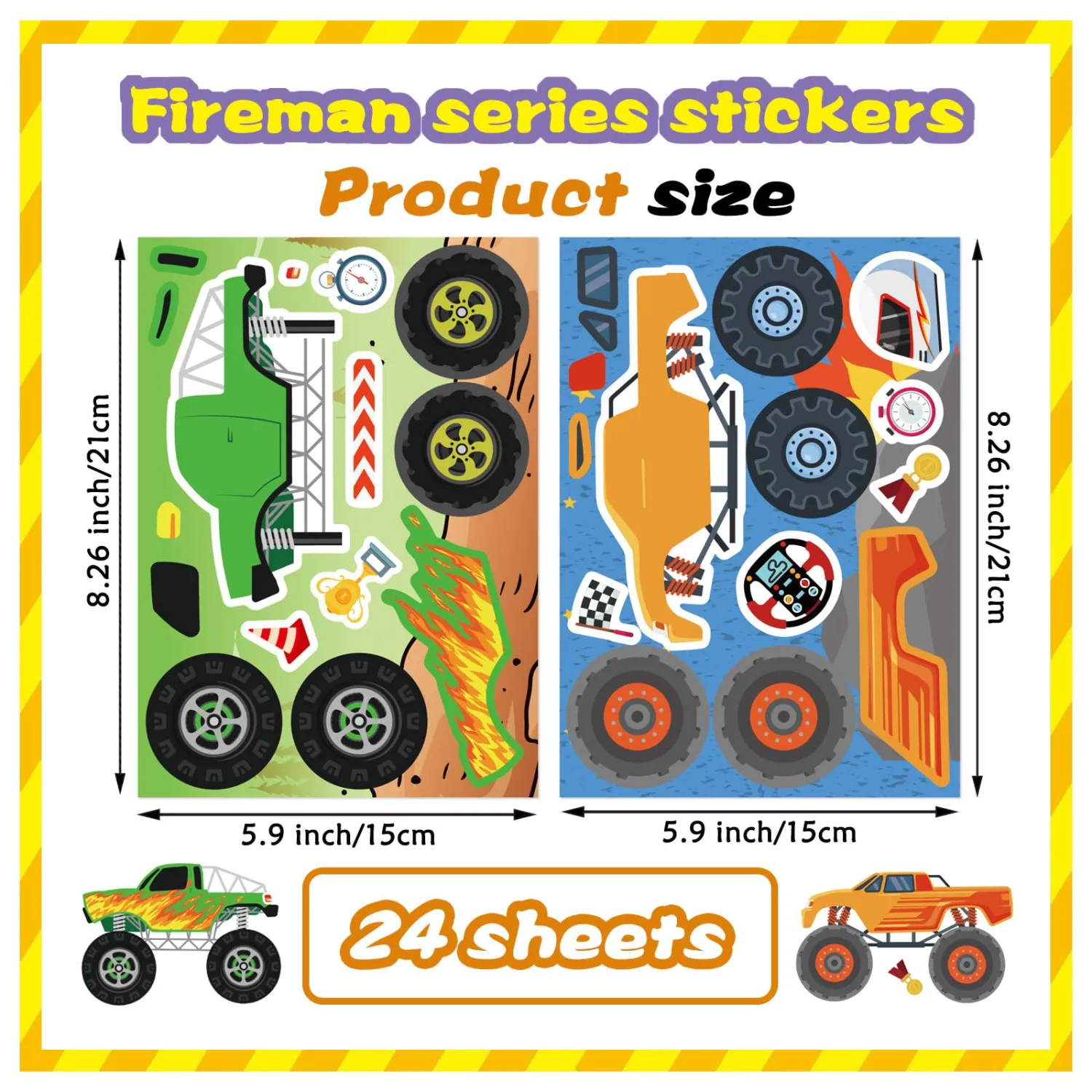 24 Sheets Make Your Own Monster Truck Stickers, Monster Truck Stickers for Kids Toddlers, Car Theme Classroom Activities, Teacher Reward, Party Favor
