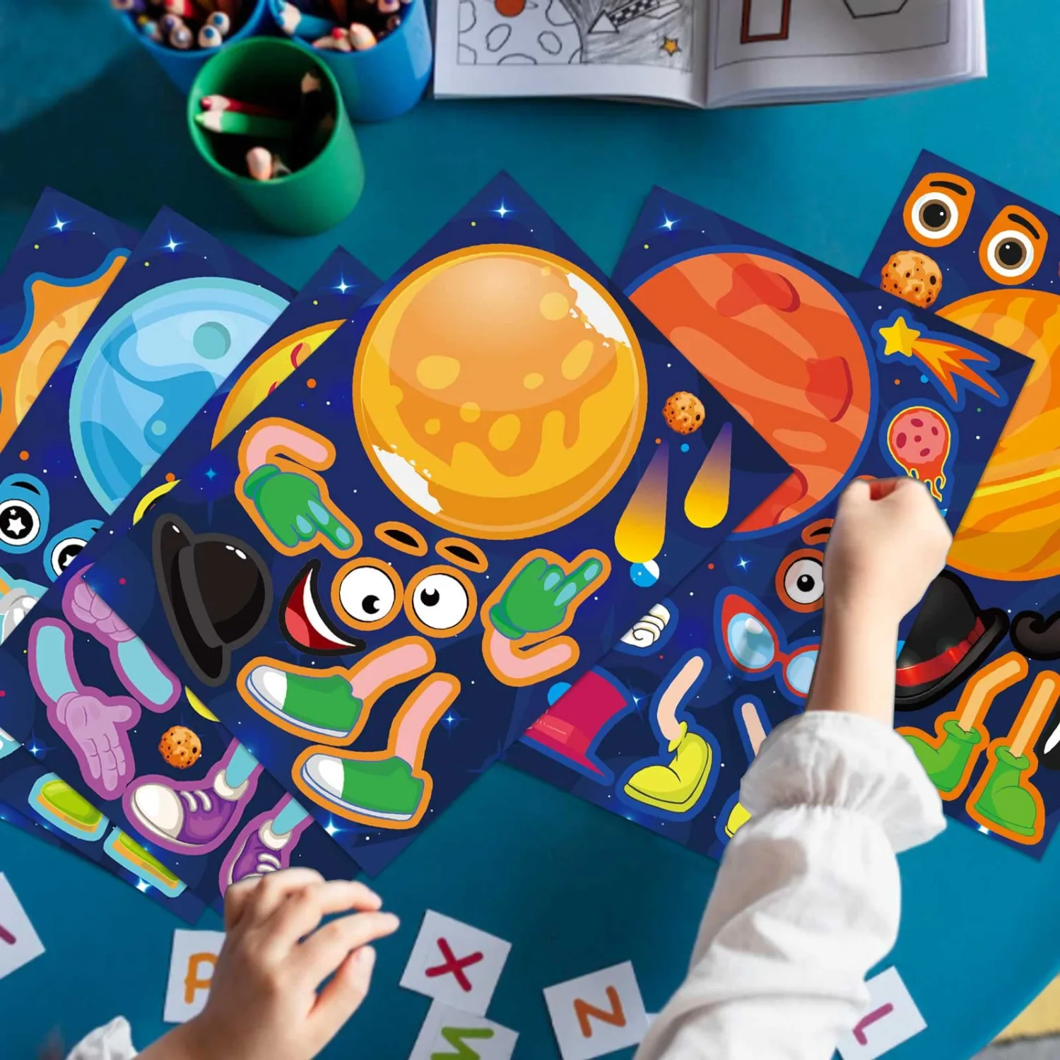 27 Sheets Outer Space Sticker for Kids, Make Your Own 9 Planets Solar System Stickers, Make-a-face Sticker, Birthday Party Favor, Classroom Teacher Reward