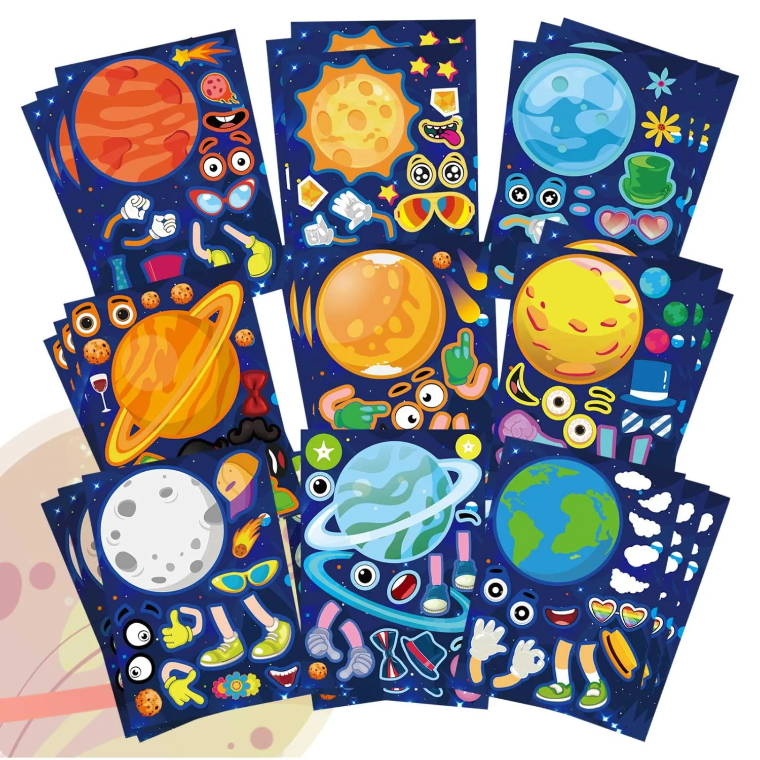 27 Sheets Outer Space Sticker for Kids, Make Your Own 9 Planets Solar System Stickers, Make-a-face Sticker, Birthday Party Favor, Classroom Teacher Reward