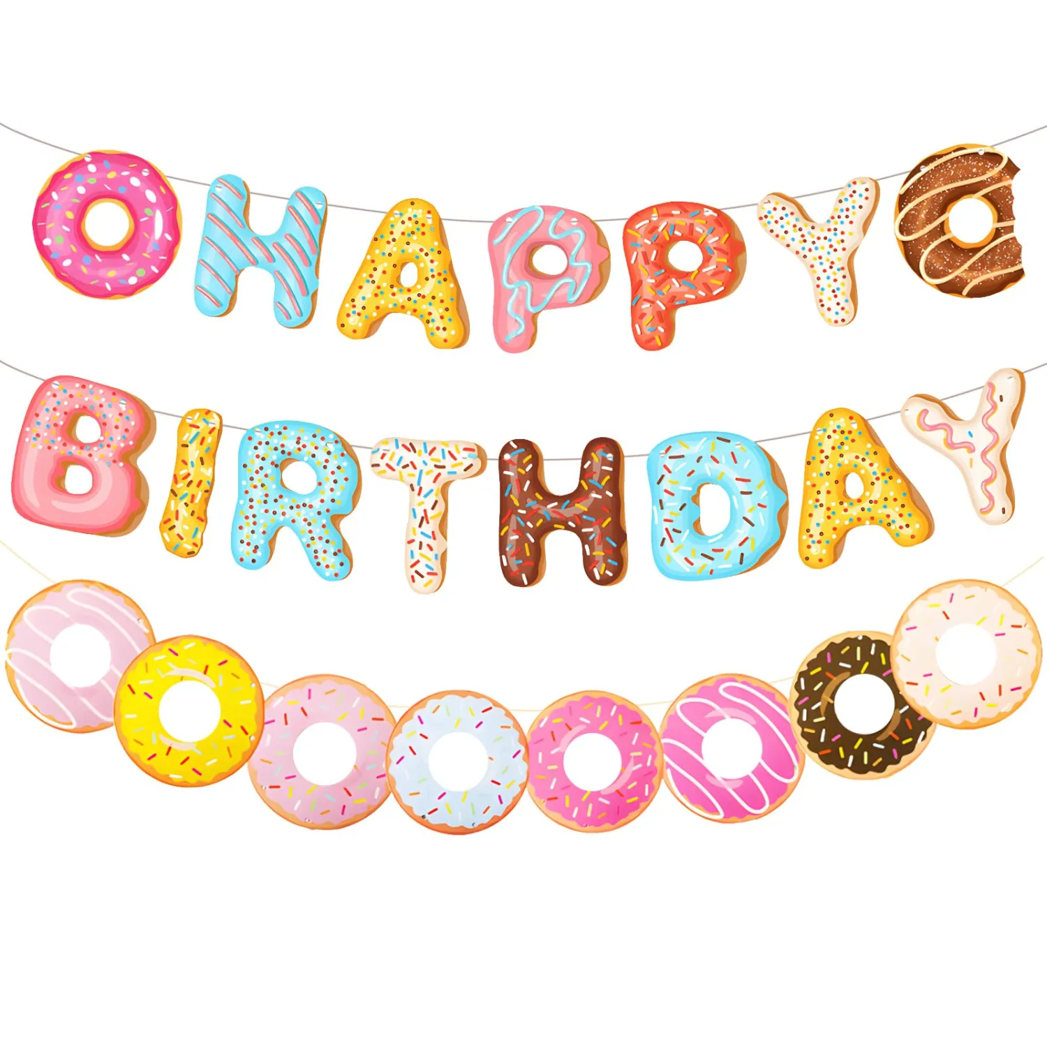 Donut Happy Birthday Banner Donut Garland Banner Donut Theme Party Decoration for Baby Shower Birthday Party Supplies