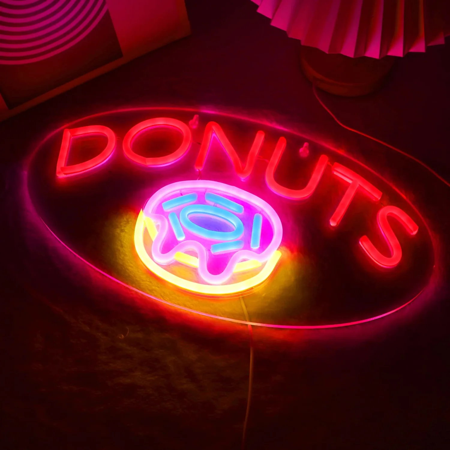 DONUTS Neon Signs for Wall Decor Neon Lights for Business Led Signs Suitable for Bakery Dessert Cake Shop Convenience Stores Supermarkets 5V Power Adapter 16.1*9 Inch (Blue+ Red+Pink+Yellow)