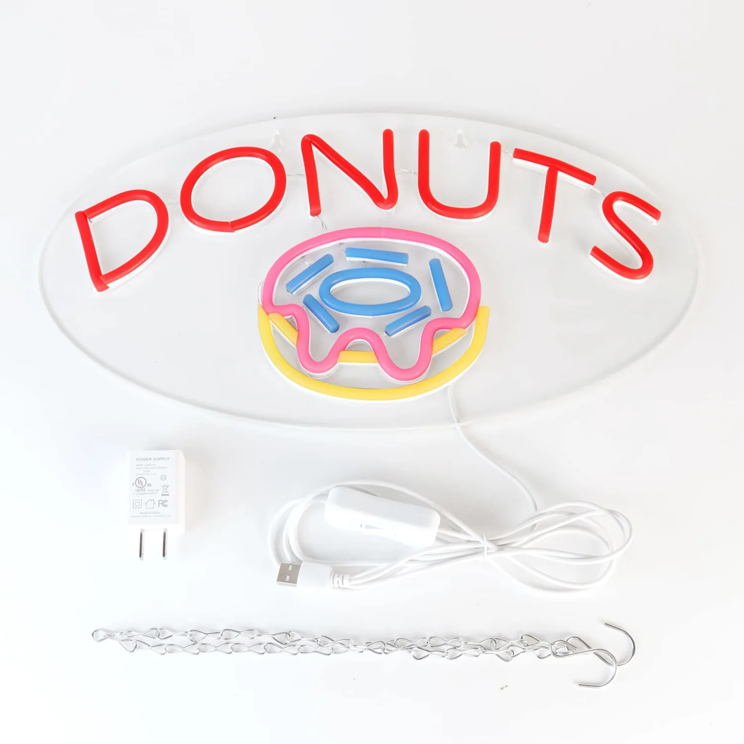 DONUTS Neon Signs for Wall Decor Neon Lights for Business Led Signs Suitable for Bakery Dessert Cake Shop Convenience Stores Supermarkets 5V Power Adapter 16.1*9 Inch (Blue+ Red+Pink+Yellow)