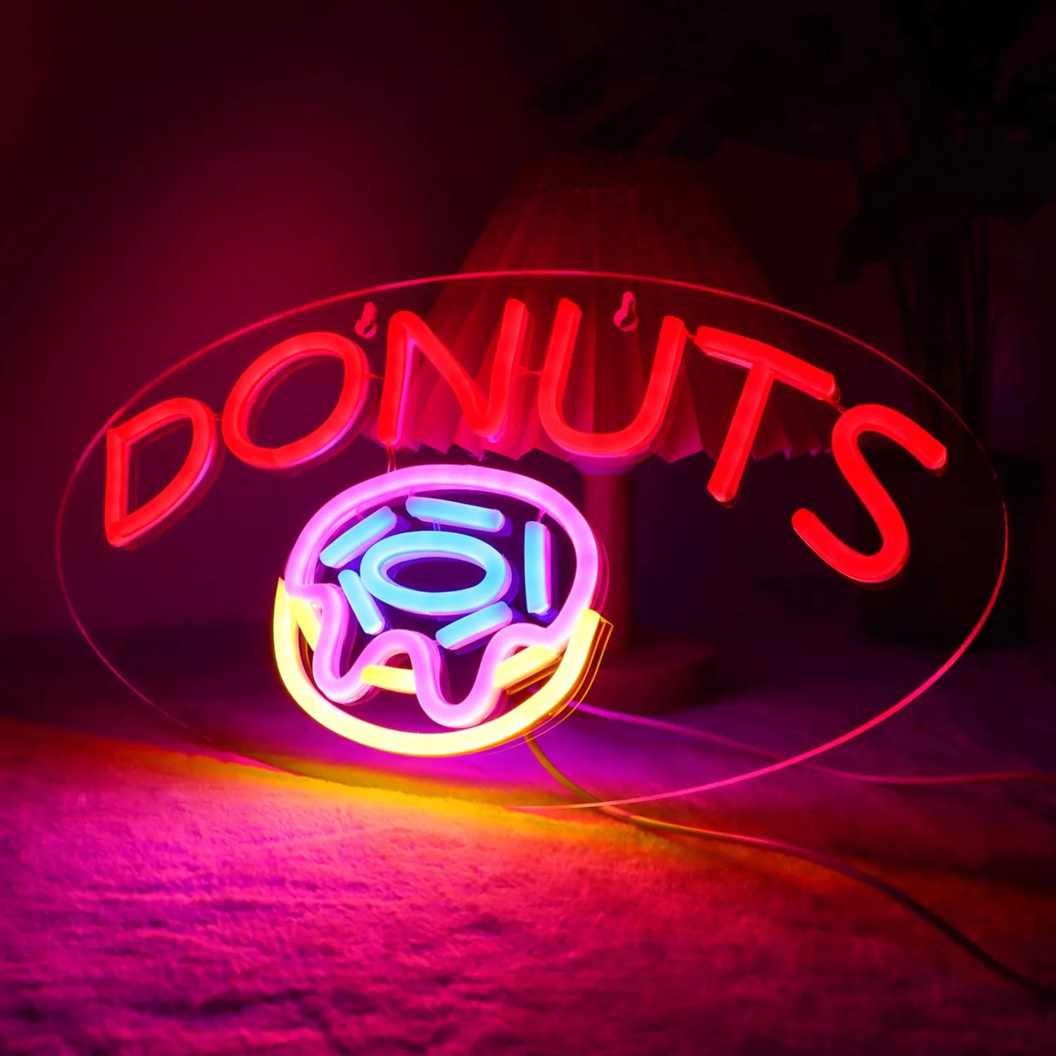 DONUTS Neon Signs for Wall Decor Neon Lights for Business Led Signs Suitable for Bakery Dessert Cake Shop Convenience Stores Supermarkets 5V Power Adapter 16.1*9 Inch (Blue+ Red+Pink+Yellow)
