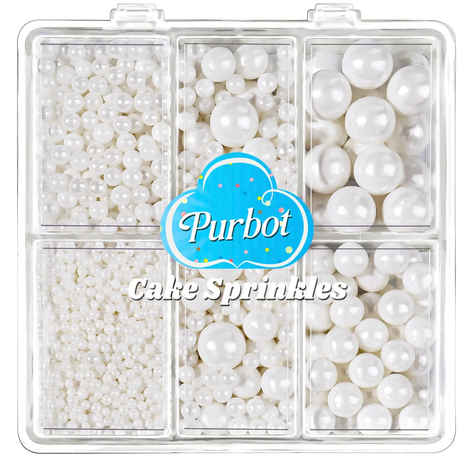 White Pearl Sprinkles for Cake Decorating, 4 Sizes Sugar 130g/4.6oz, Cupcake, Ice Cream, Donuts, Macaron Toppings Supplies (2mm, 4mm, 7mm, 1cm)