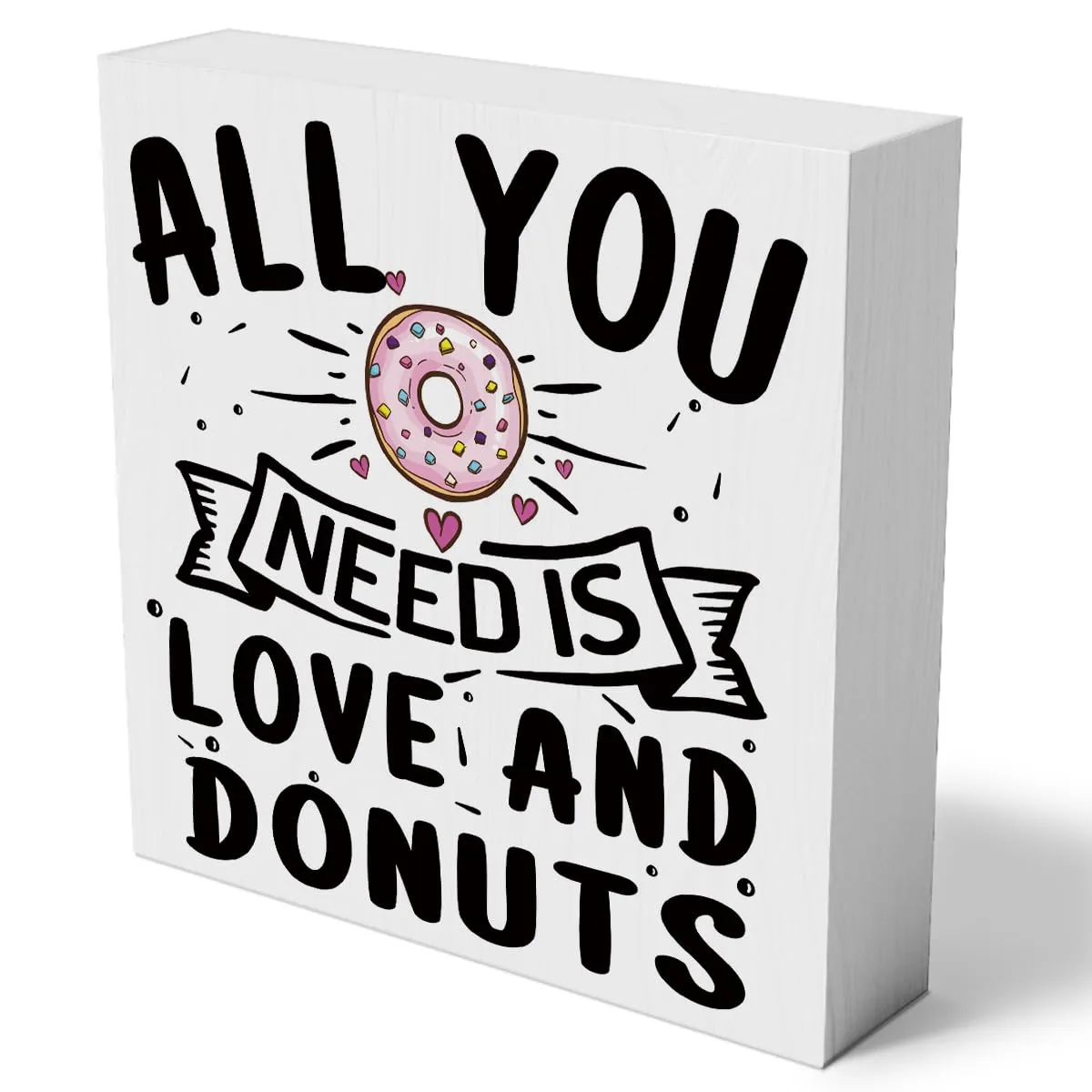 mmiishe Donut Lover Wooden Box Sign Home Kitchen Wall Decor 5 X 5 Inch Rustic All You Need is Love and Donuts Wood Box Sign
