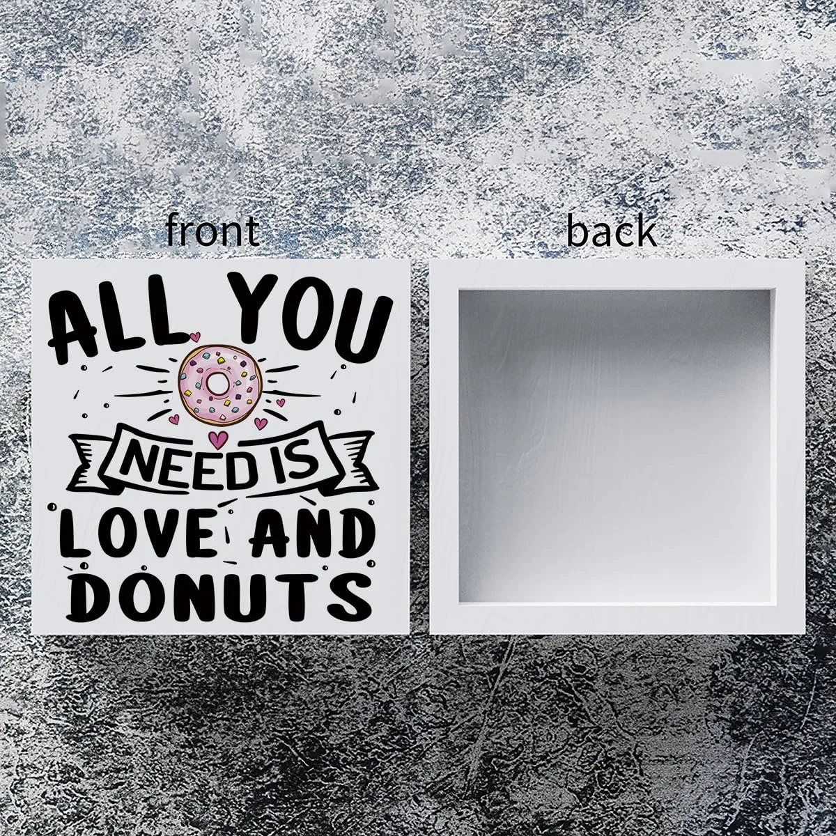 mmiishe Donut Lover Wooden Box Sign Home Kitchen Wall Decor 5 X 5 Inch Rustic All You Need is Love and Donuts Wood Box Sign
