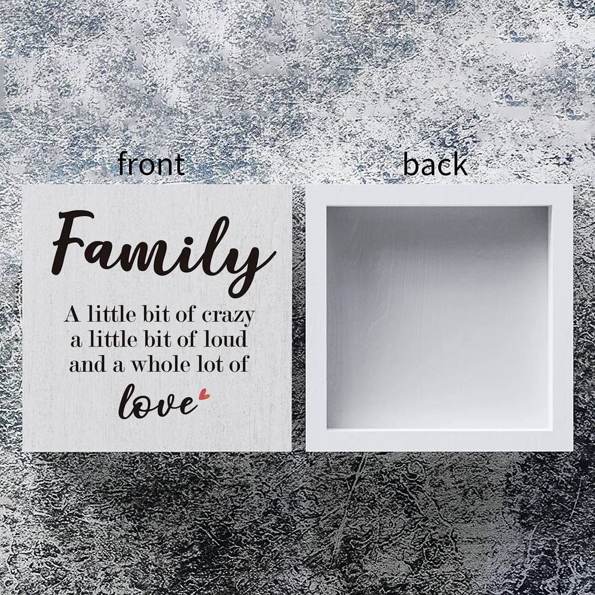mmiishe Funny Family Wooden Box Sign Decorative Family a Little Bit of Crazy a Little Bit of Loud and a Whole Lot of Love Wood Box Sign Home Decor Rustic Square Desk Decor Sign for Shelf 5 x 5 Inches