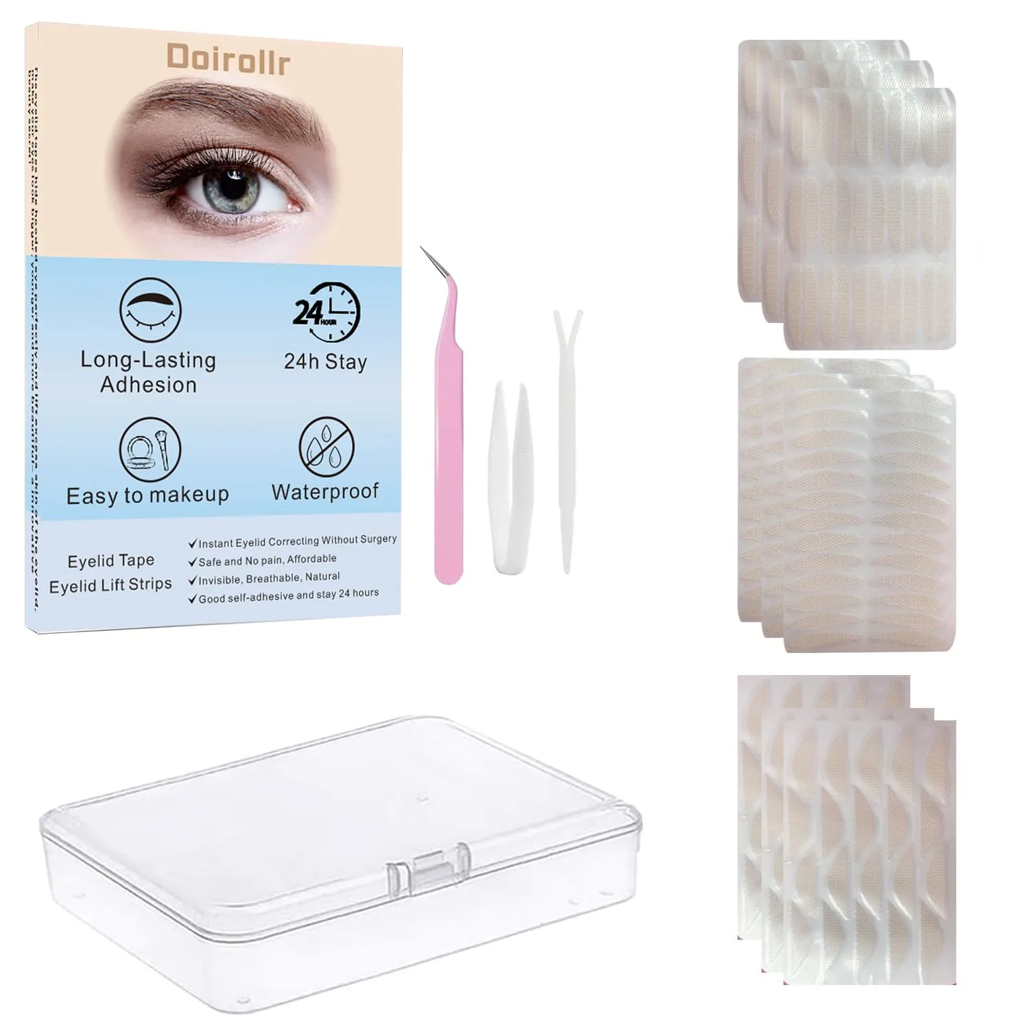 920Pcs Double Eyelid Tapes Stickers, Invisible Correcting Tape for Droopy Eyes, Double Lifter Strips, Invisible & Waterproof Double Eyelid Sticks with Fork Rods & Tweezers