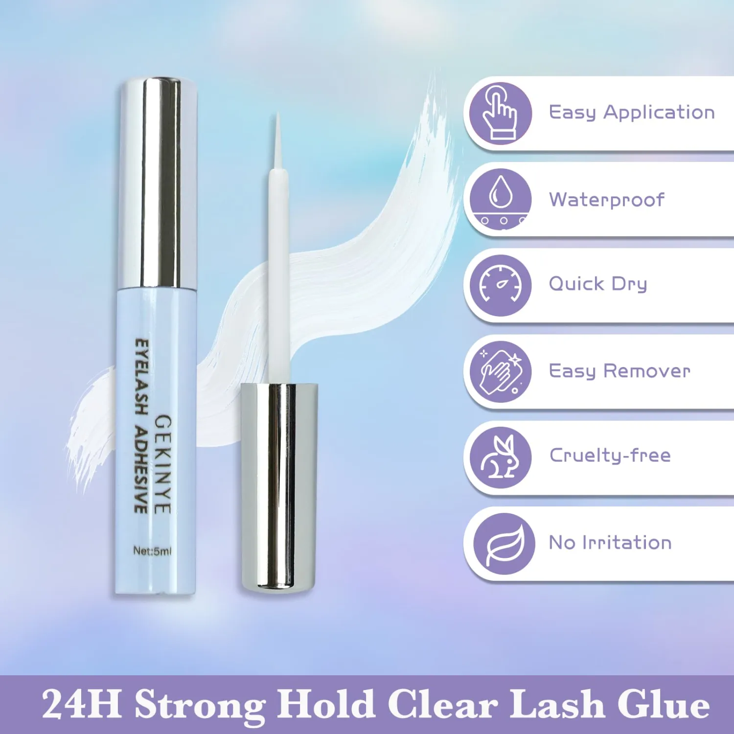 Lash Glue Good Eyelash Adhesive: Gekinye Strip Lash Adhesive Long Lasting for 24 Hours - Waterproof Eyelash Glue White-Clear 0.18oz