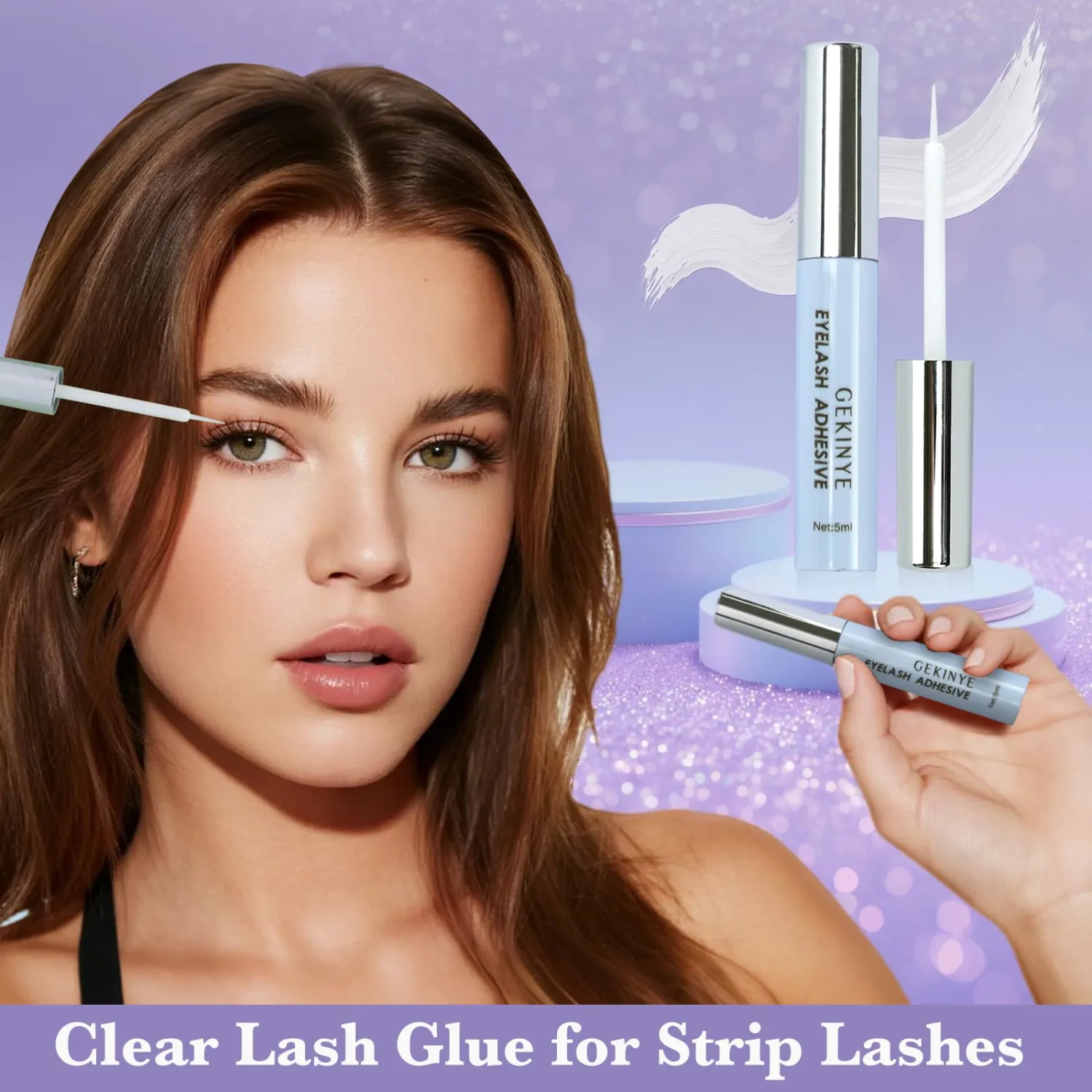 Lash Glue Good Eyelash Adhesive: Gekinye Strip Lash Adhesive Long Lasting for 24 Hours - Waterproof Eyelash Glue White-Clear 0.18oz