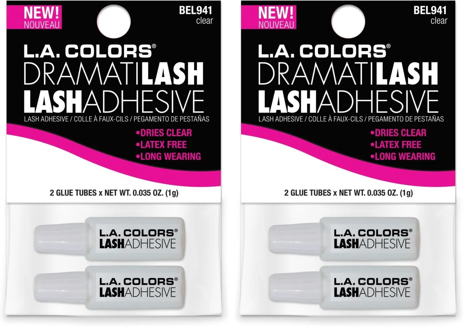 L.A. COLORS 2-Piece Travel Eyelash Adhesive, Clear, 0.02 Fluid Ounce (Pack of 2)
