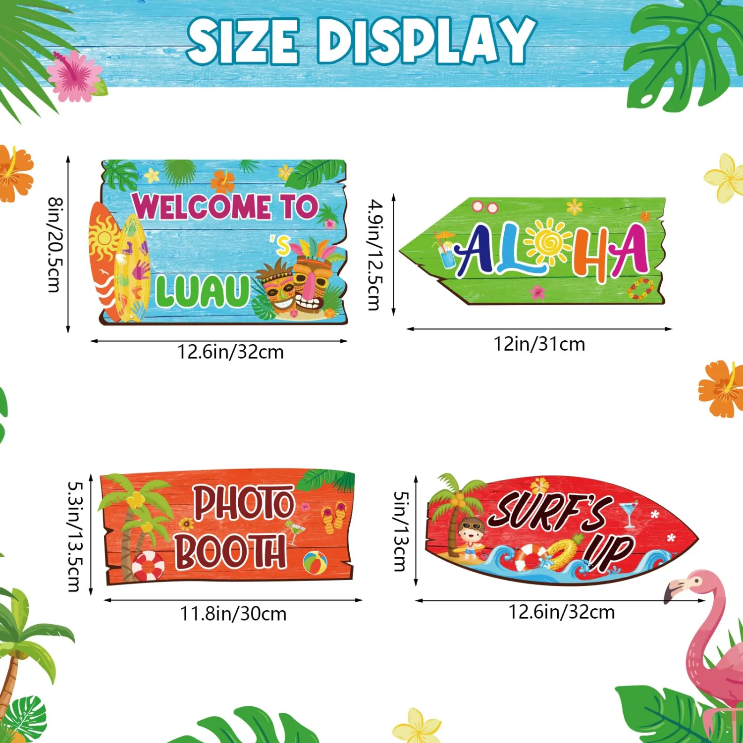 20 Pcs Luau Party Decorations Welcome Sign Summer Hawaiian Directional Signs Tropical Hawaiian Themed Birthday Decorations Luau Tiki Party Supplies with 2 Sheet Letter Stickers