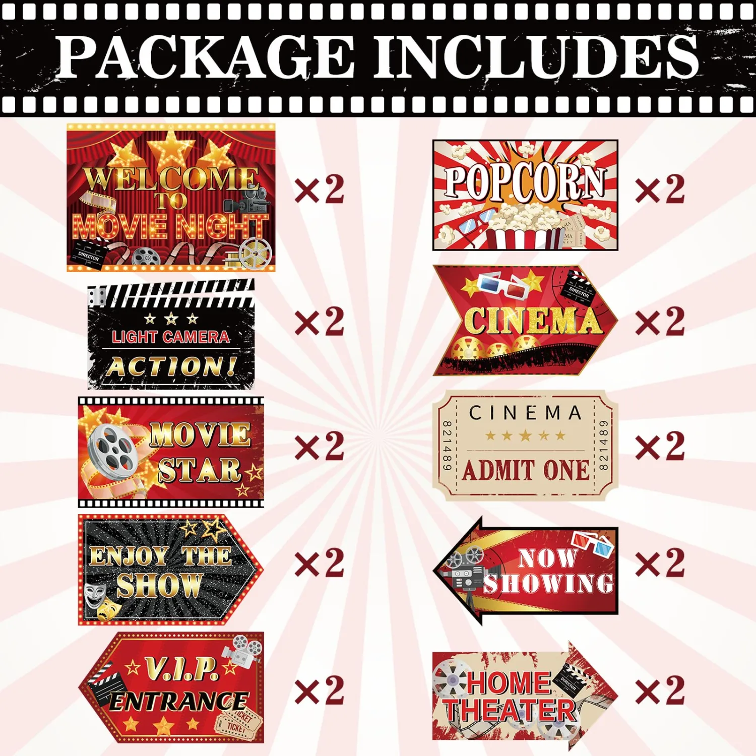 20 Pcs Movie Night Party Decoration Signs Movies Themed Welcome to Movie Night Directional Signs for Birthday Party Family Gathering Photo Booth Props Door Wall Yard Decor