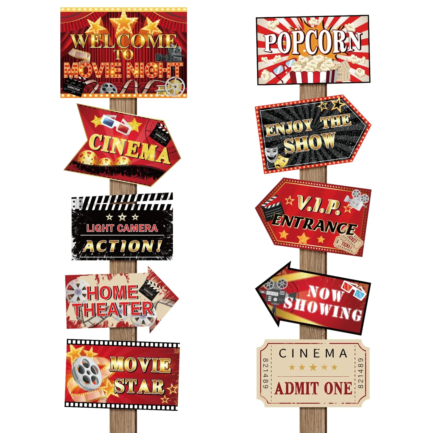 20 Pcs Movie Night Party Decoration Signs Movies Themed Welcome to Movie Night Directional Signs for Birthday Party Family Gathering Photo Booth Props Door Wall Yard Decor