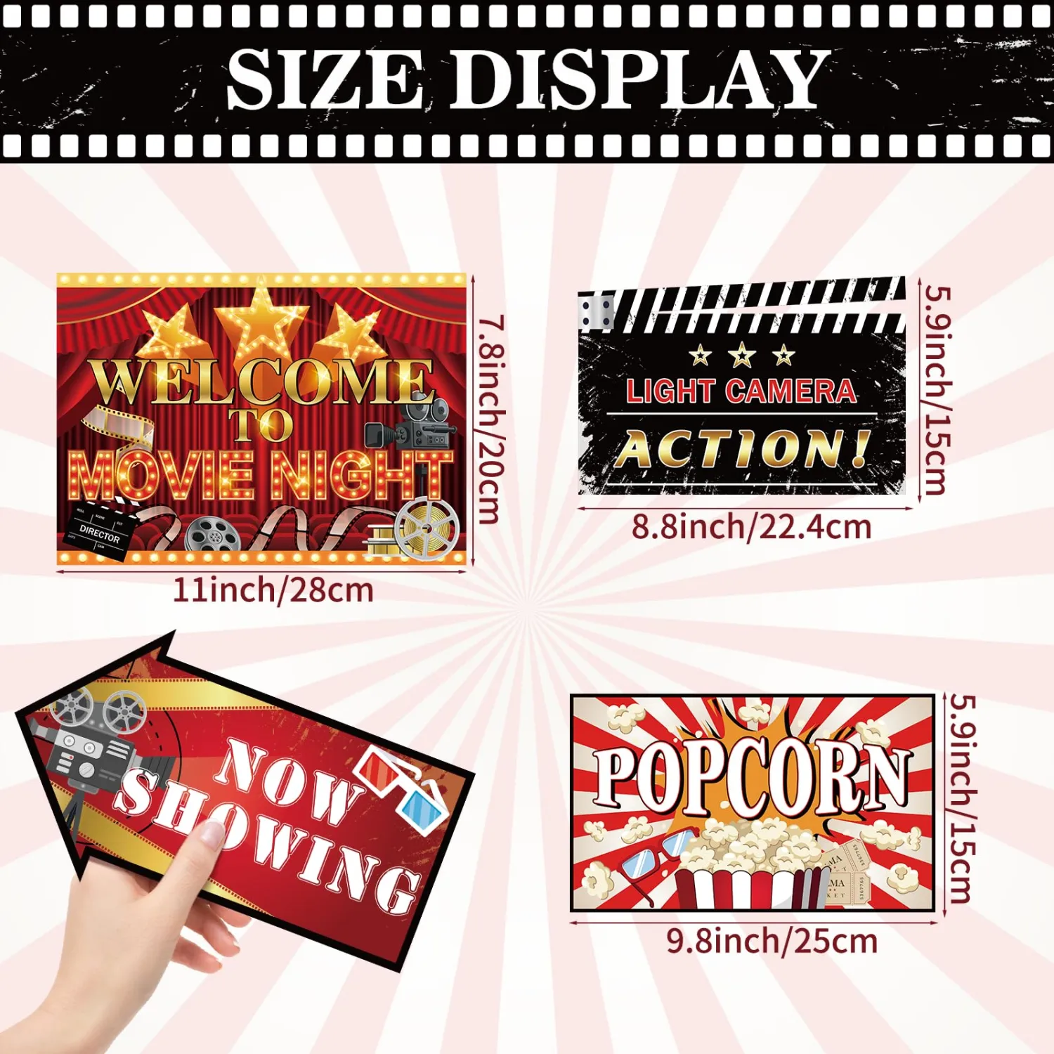 20 Pcs Movie Night Party Decoration Signs Movies Themed Welcome to Movie Night Directional Signs for Birthday Party Family Gathering Photo Booth Props Door Wall Yard Decor