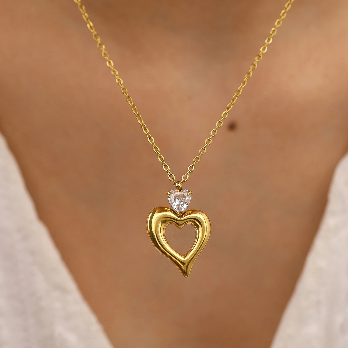 Light Luxury Versatile Heart-Shaped Zircon-Inlaid Necklace And Earrings