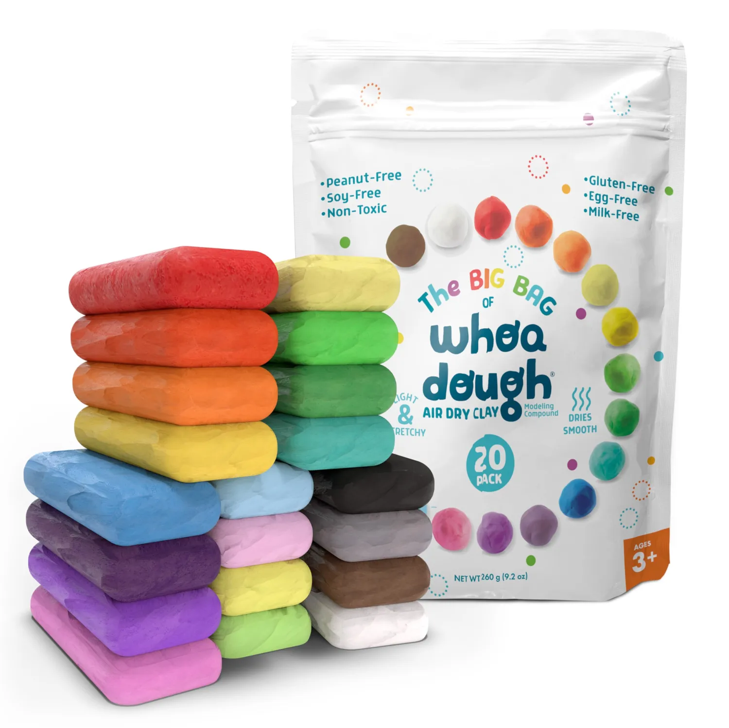 Chuckle & Roar Whoa Dough - 20 Colors Air Dry Clay – Gluten Free, Safe and Non-Toxic - Ages 3 and Up
