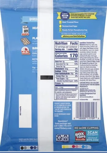 Pillsbury Refrigerated Cookie Dough Made With OREO Pieces, Eat or Bake, 12 Big Cookies, 16 oz