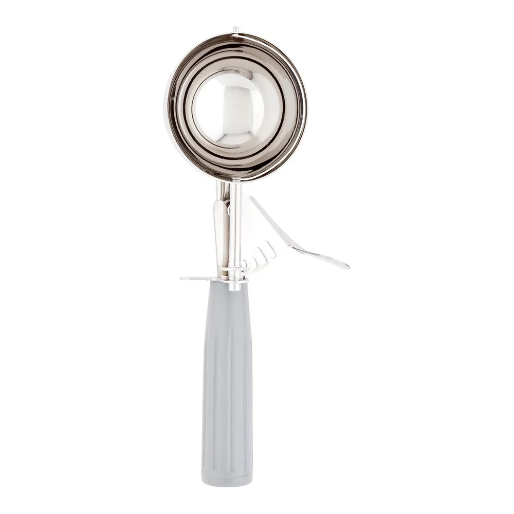 Restaurantware Bundle: 3 Ice Cream Scoops Trigger Release Stainless Steel Dishers 2/4 / 8 Ounce Cookie Scoops For Baking, Yellow, Gray and Orange, Portion Control, Cookie Dough, Cupcake Batter